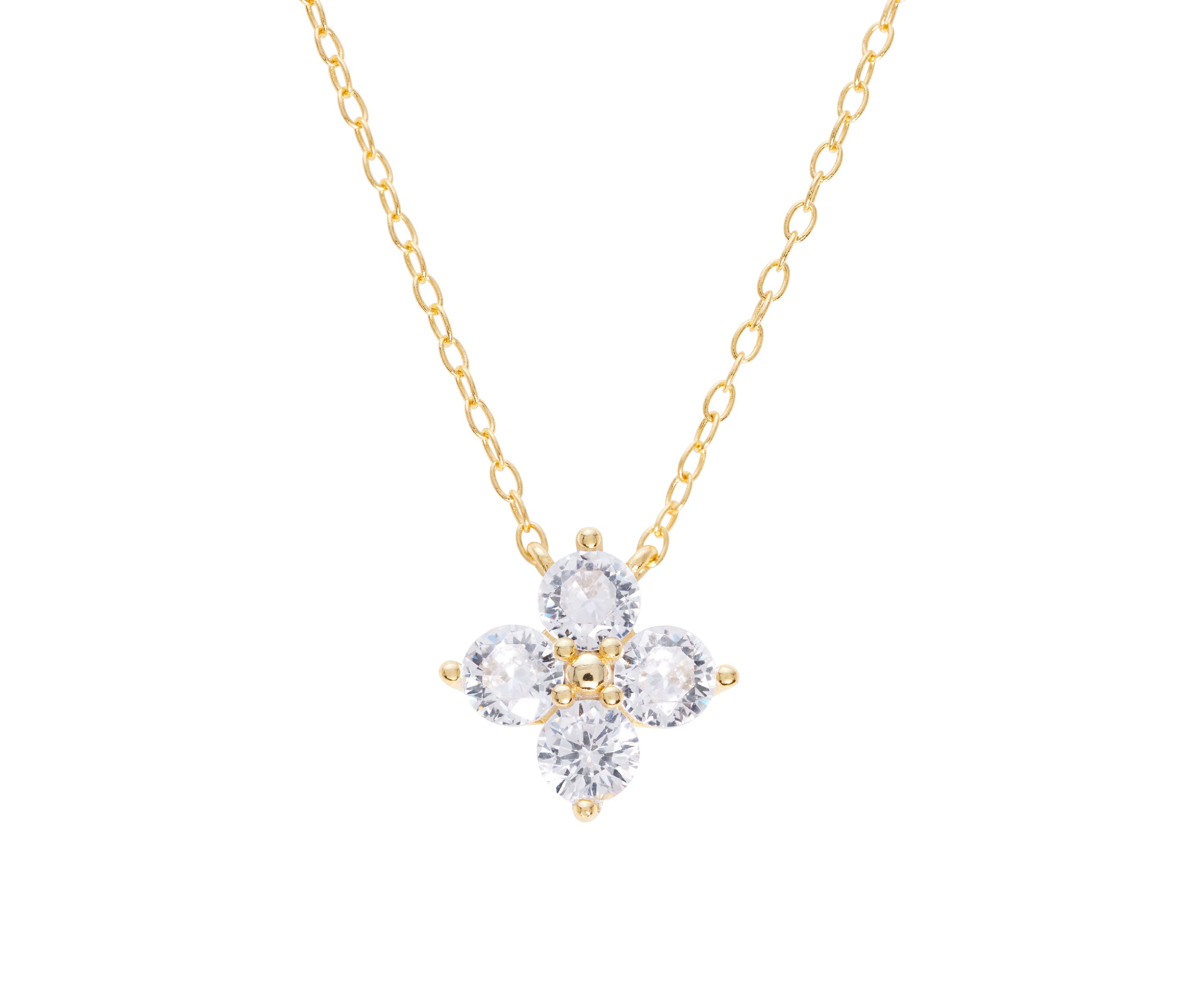 Sterling Silver Cubic Zirconia Flower Pendant Necklace