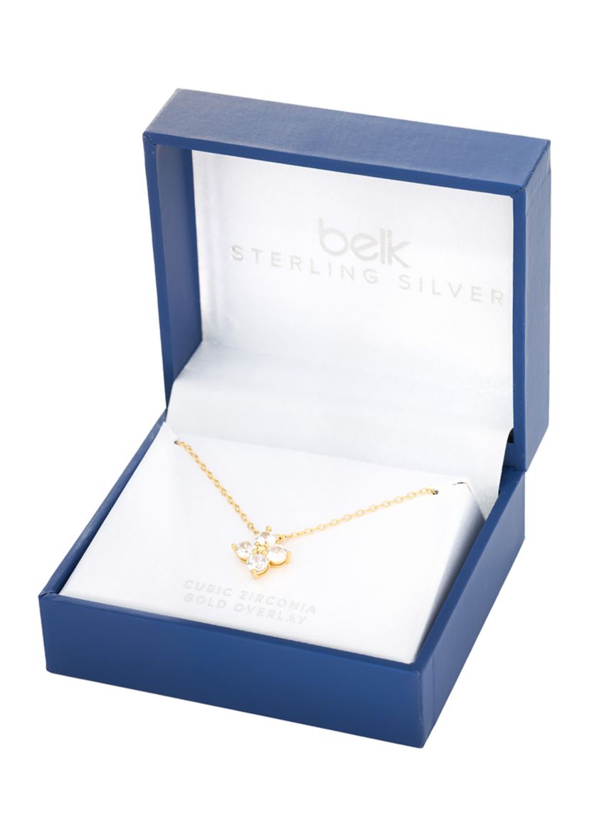 Sterling Silver Cubic Zirconia Flower Pendant Necklace
