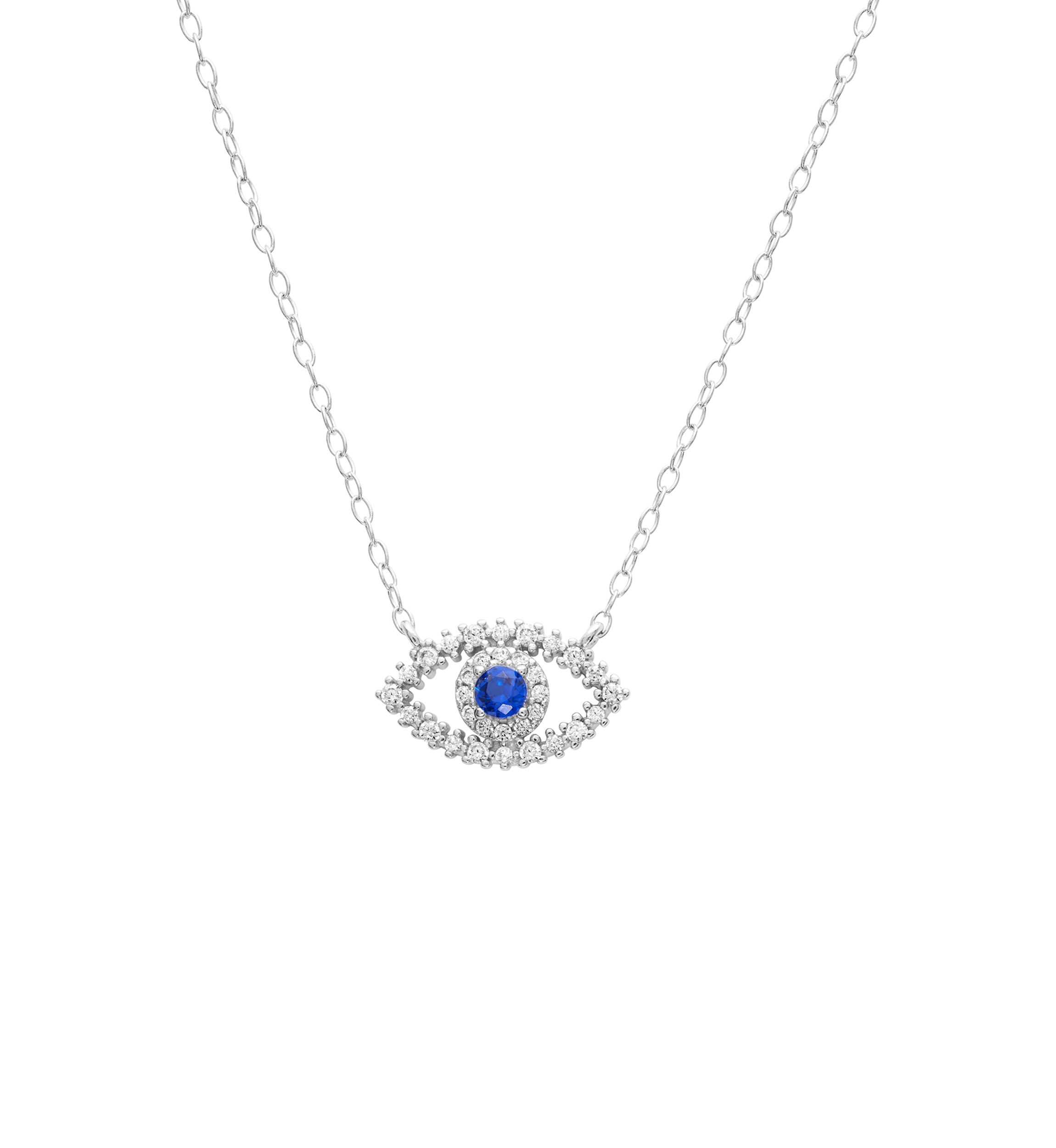 Sterling Silver Cubic Zirconia Evil Eye Necklace