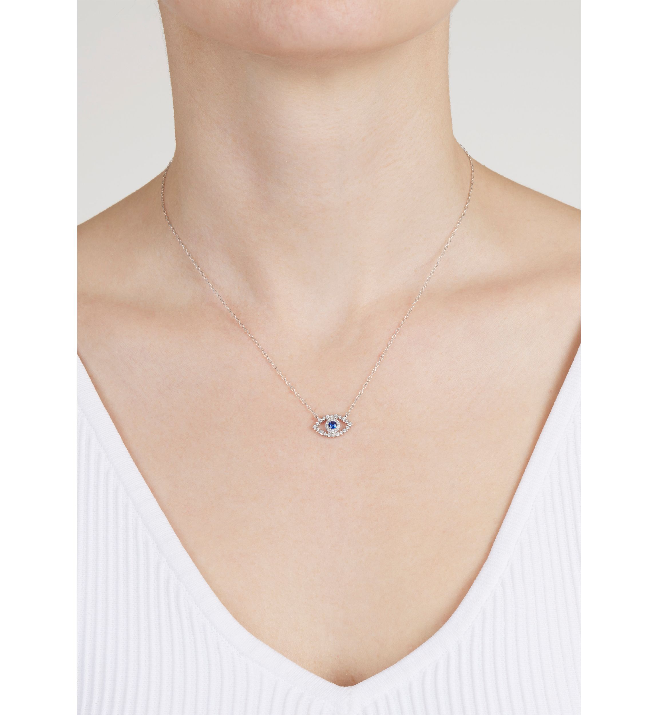 Sterling Silver Cubic Zirconia Evil Eye Necklace