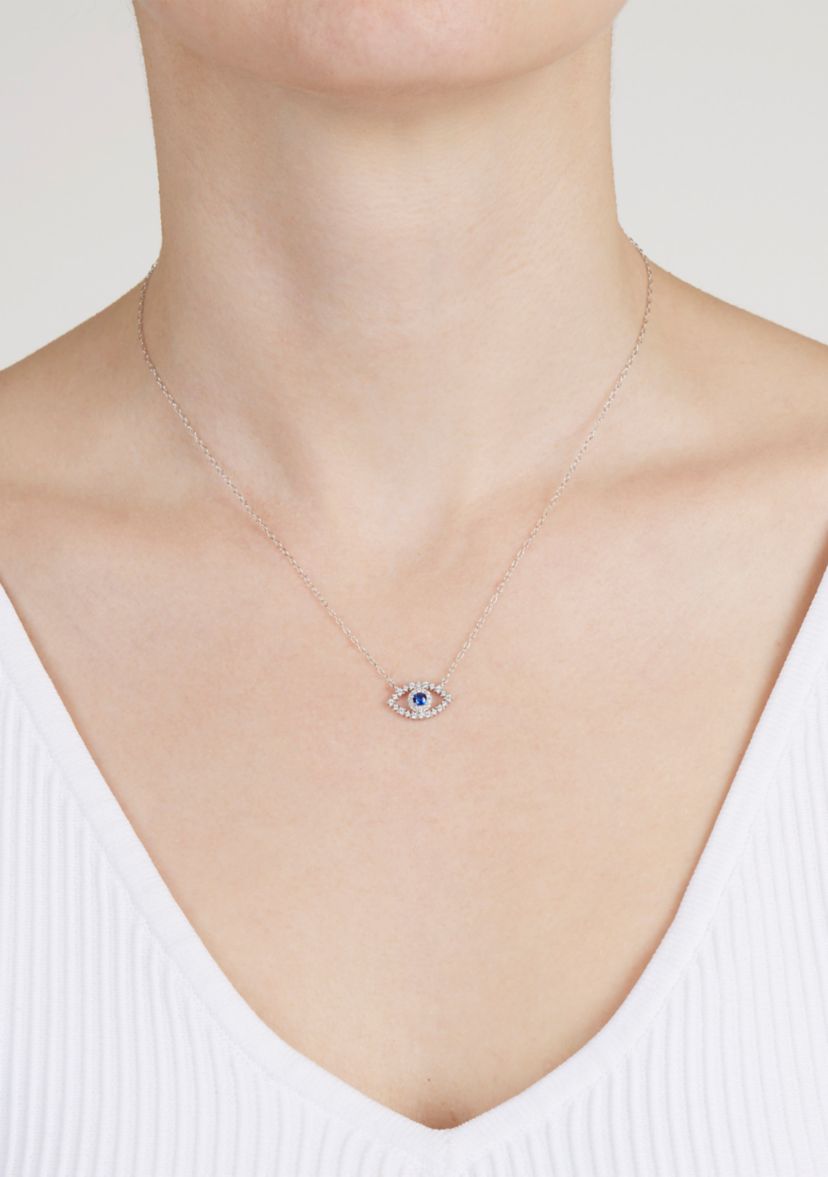 Sterling Silver Cubic Zirconia Evil Eye Necklace