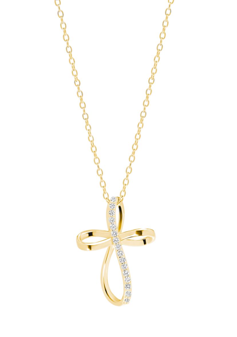 Sterling Silver Cubic Zirconia Loop Cross Necklace
