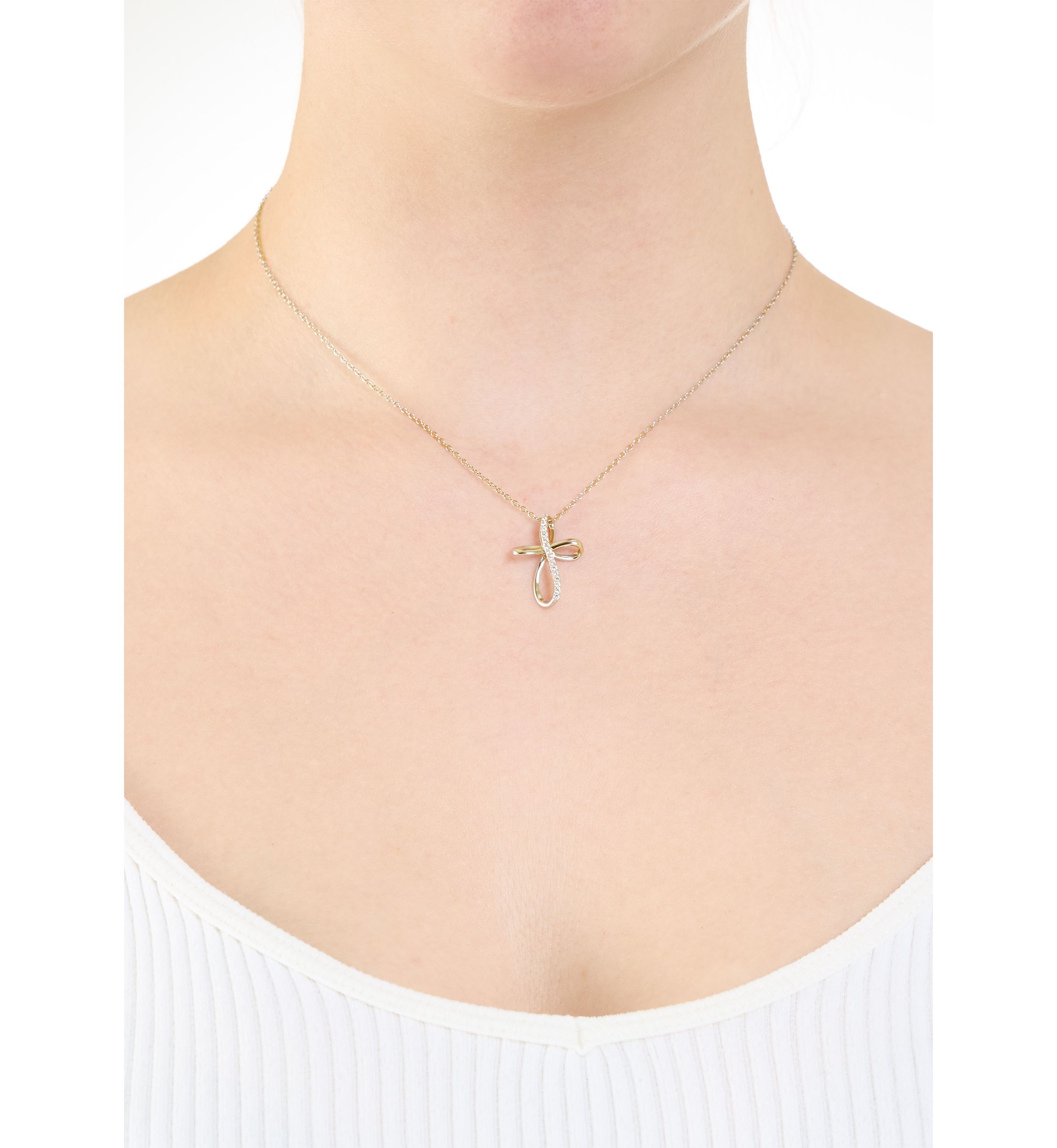 Sterling Silver Cubic Zirconia Loop Cross Necklace