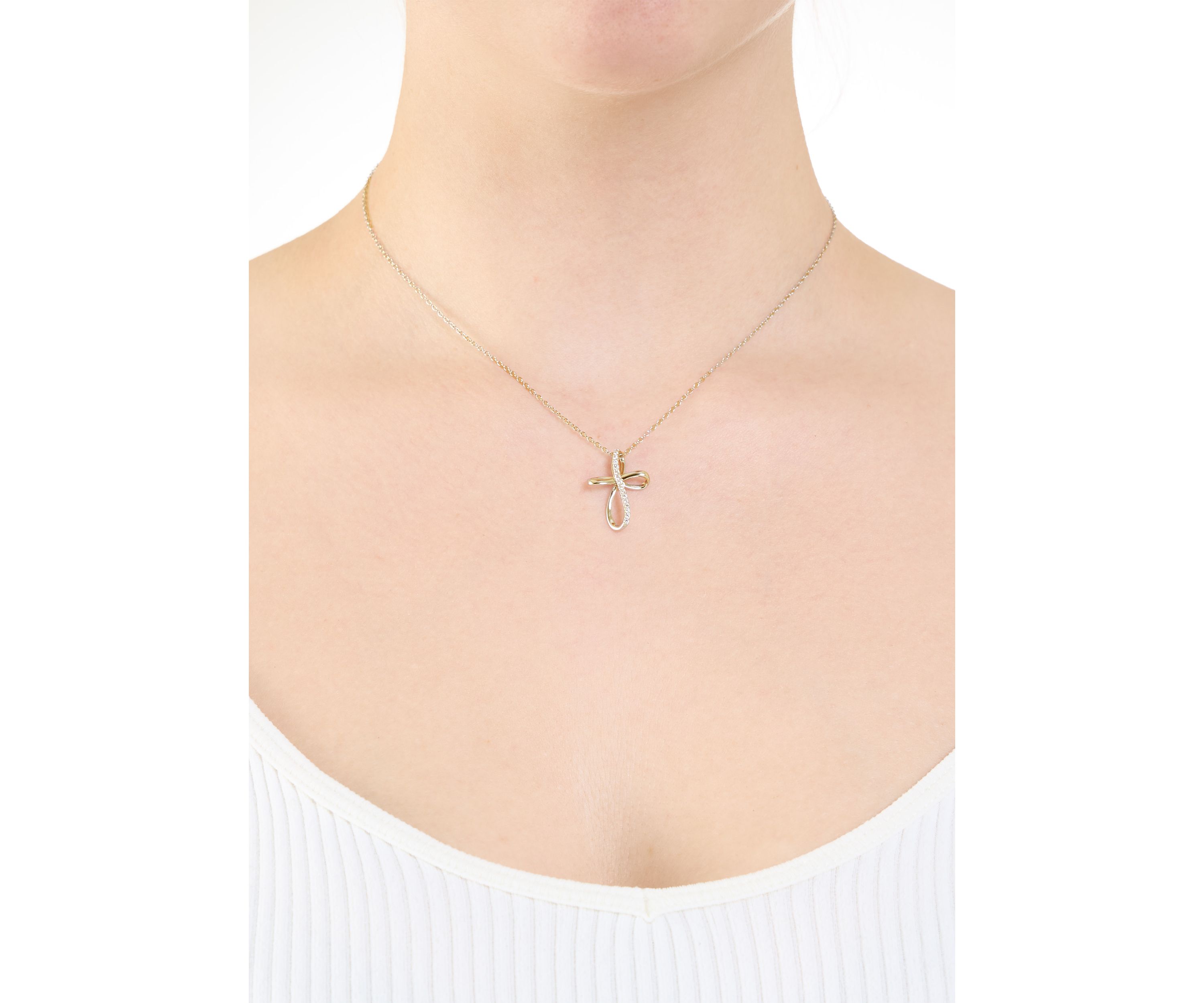 Sterling Silver Cubic Zirconia Loop Cross Necklace