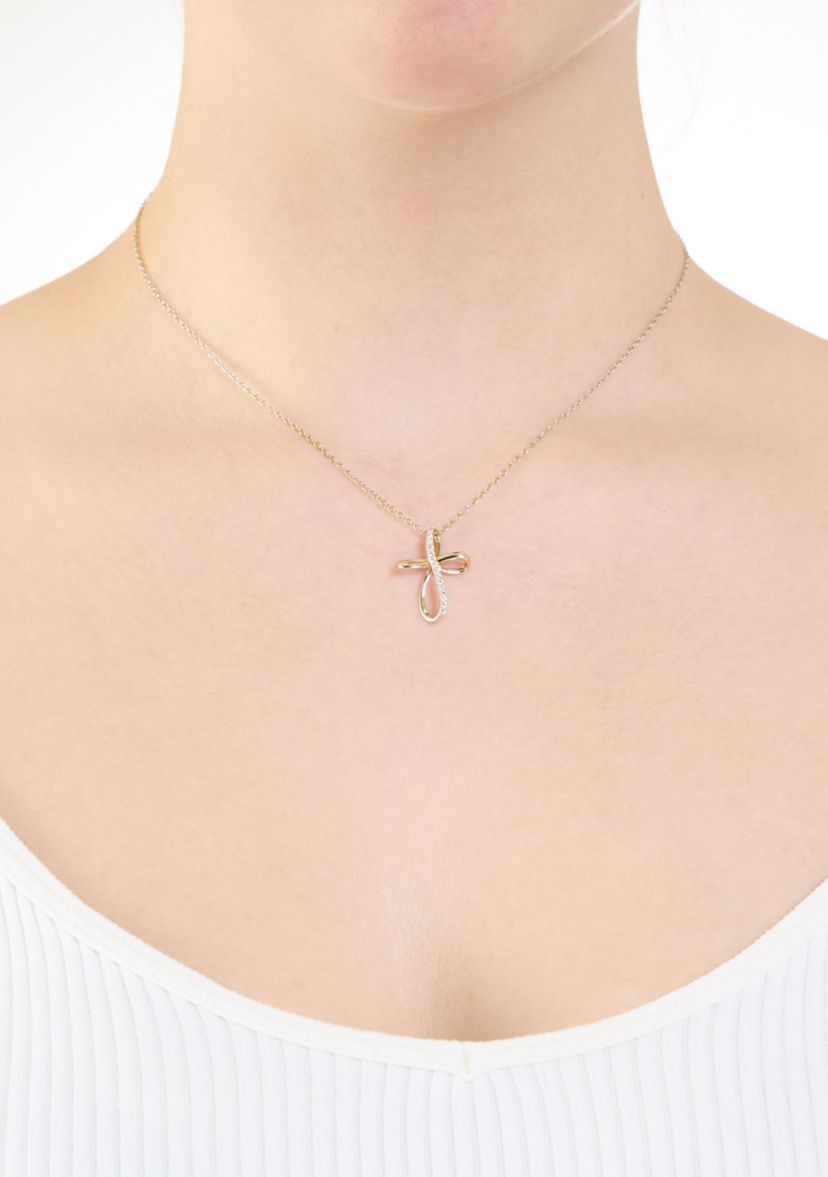 Sterling Silver Cubic Zirconia Loop Cross Necklace