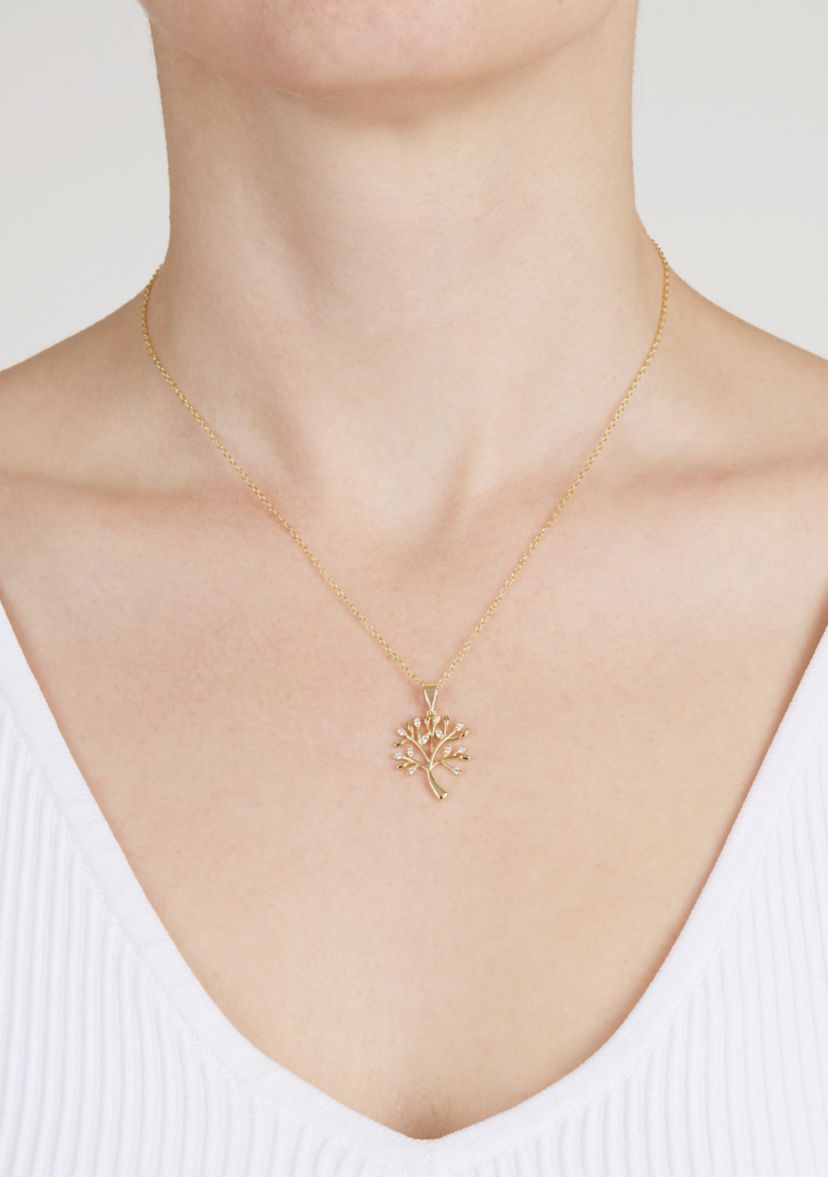 Sterling Silver Cubic Zirconia Tree of Life Necklace