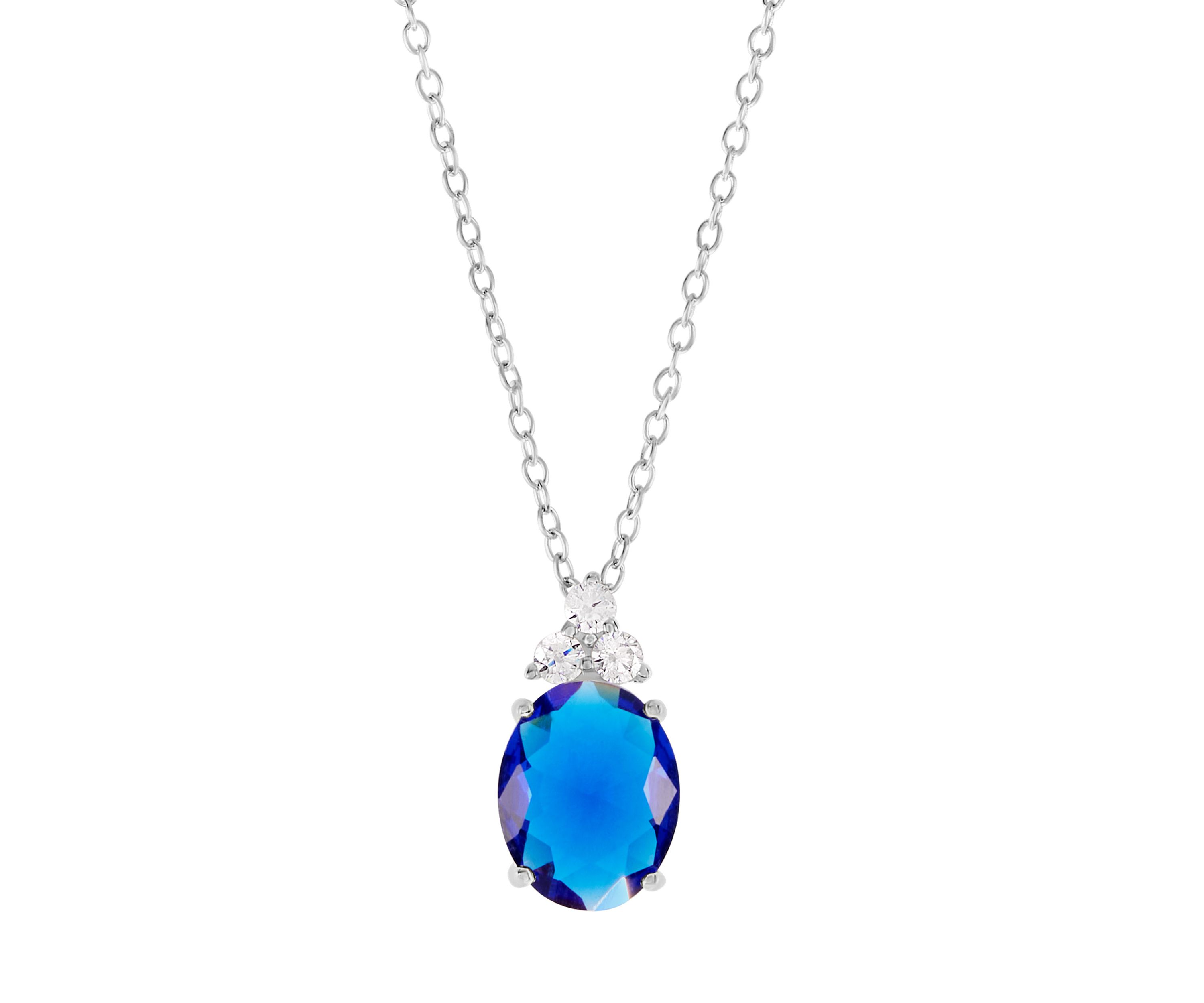 Sterling Silver Crystal Faceted Oval Pendant Necklace