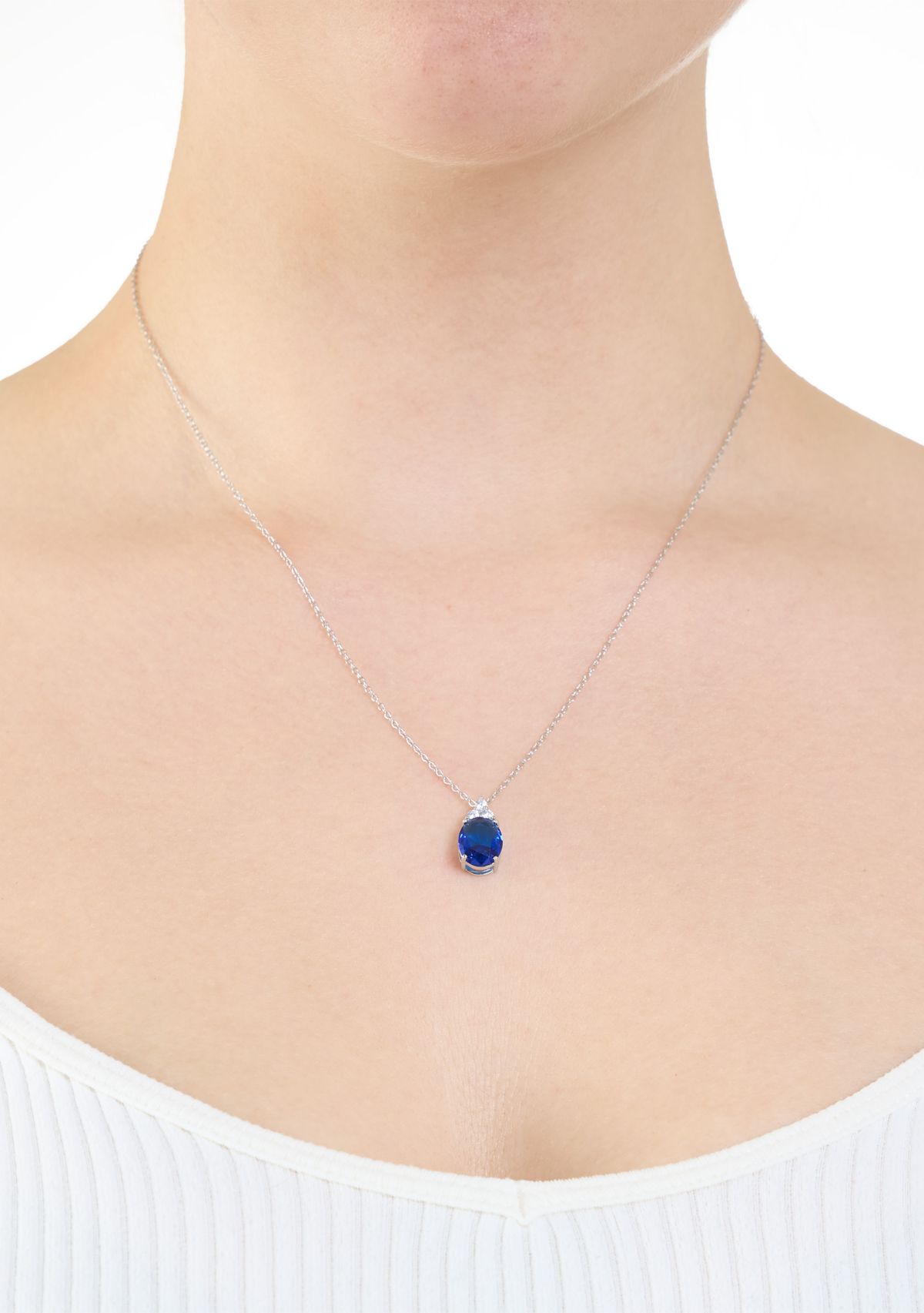 Sterling Silver Crystal Faceted Oval Pendant Necklace