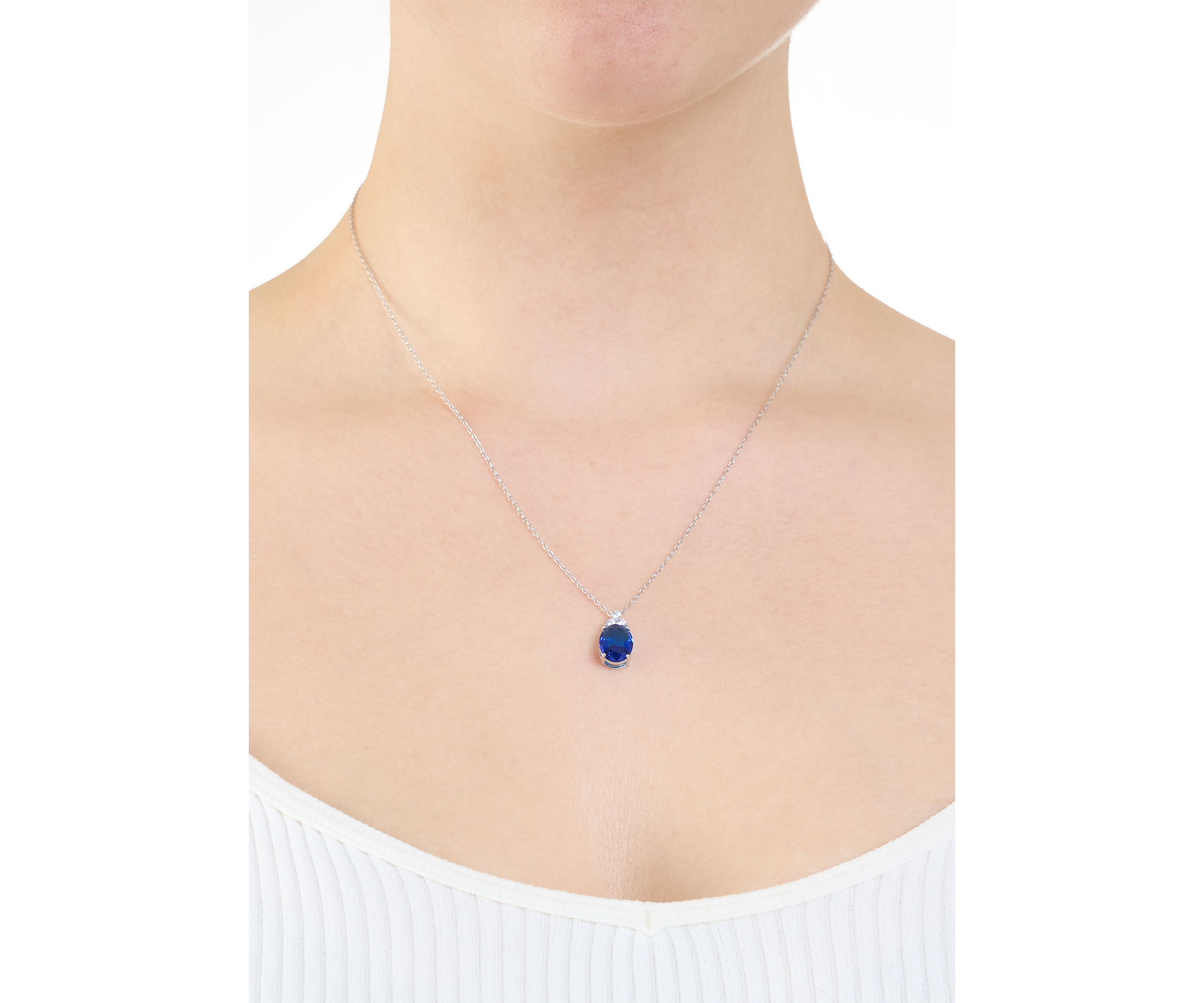 Sterling Silver Crystal Faceted Oval Pendant Necklace