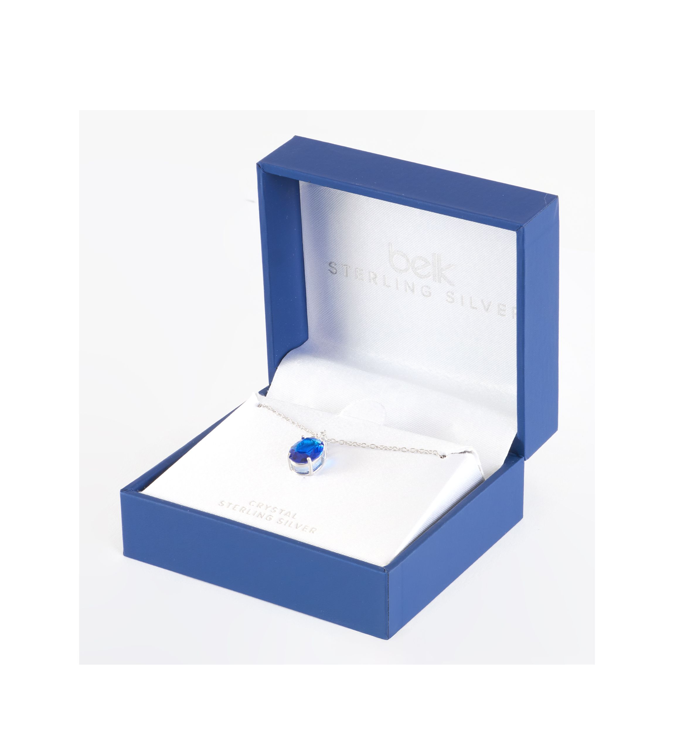 Sterling Silver Crystal Faceted Oval Pendant Necklace