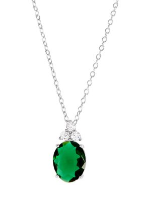 Belk Sterling Silver Sterling Silver Crystal Faceted Oval Pendant Necklace, 18 in