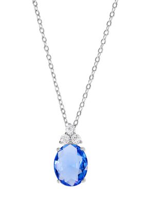 Belk Sterling Silver Sterling Silver Crystal Faceted Oval Pendant Necklace, Blue, 18 in