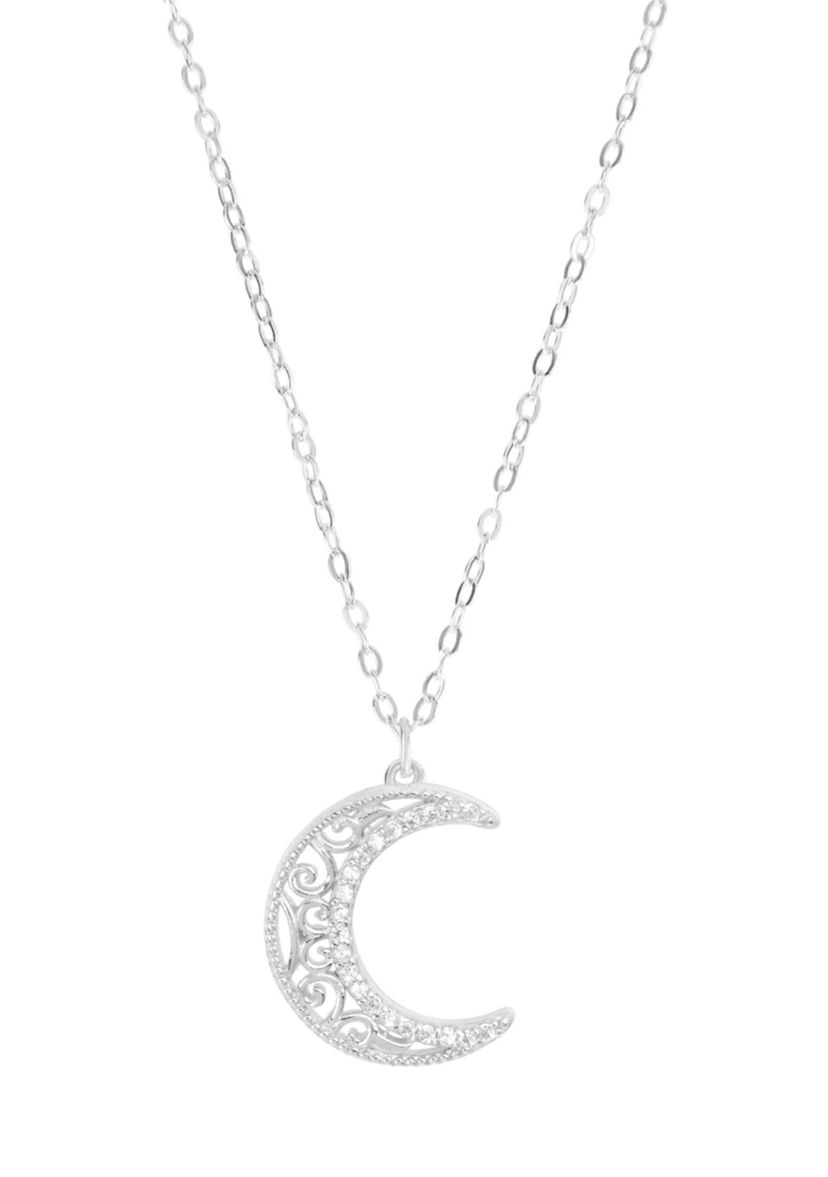 Sterling Silver Cubic Zirconia Filigree Moon Necklace