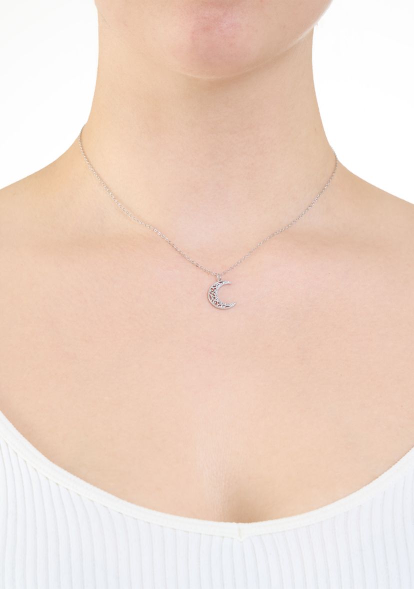 Sterling Silver Cubic Zirconia Filigree Moon Necklace