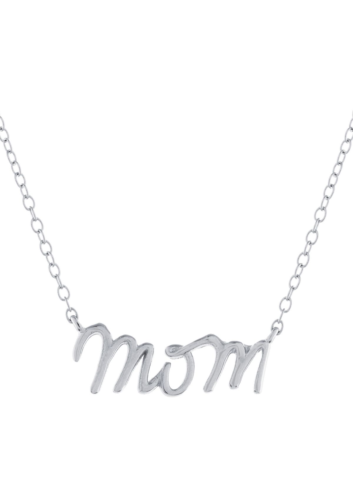 Boxed Sterling Silver Mom Script Pendant Necklace
