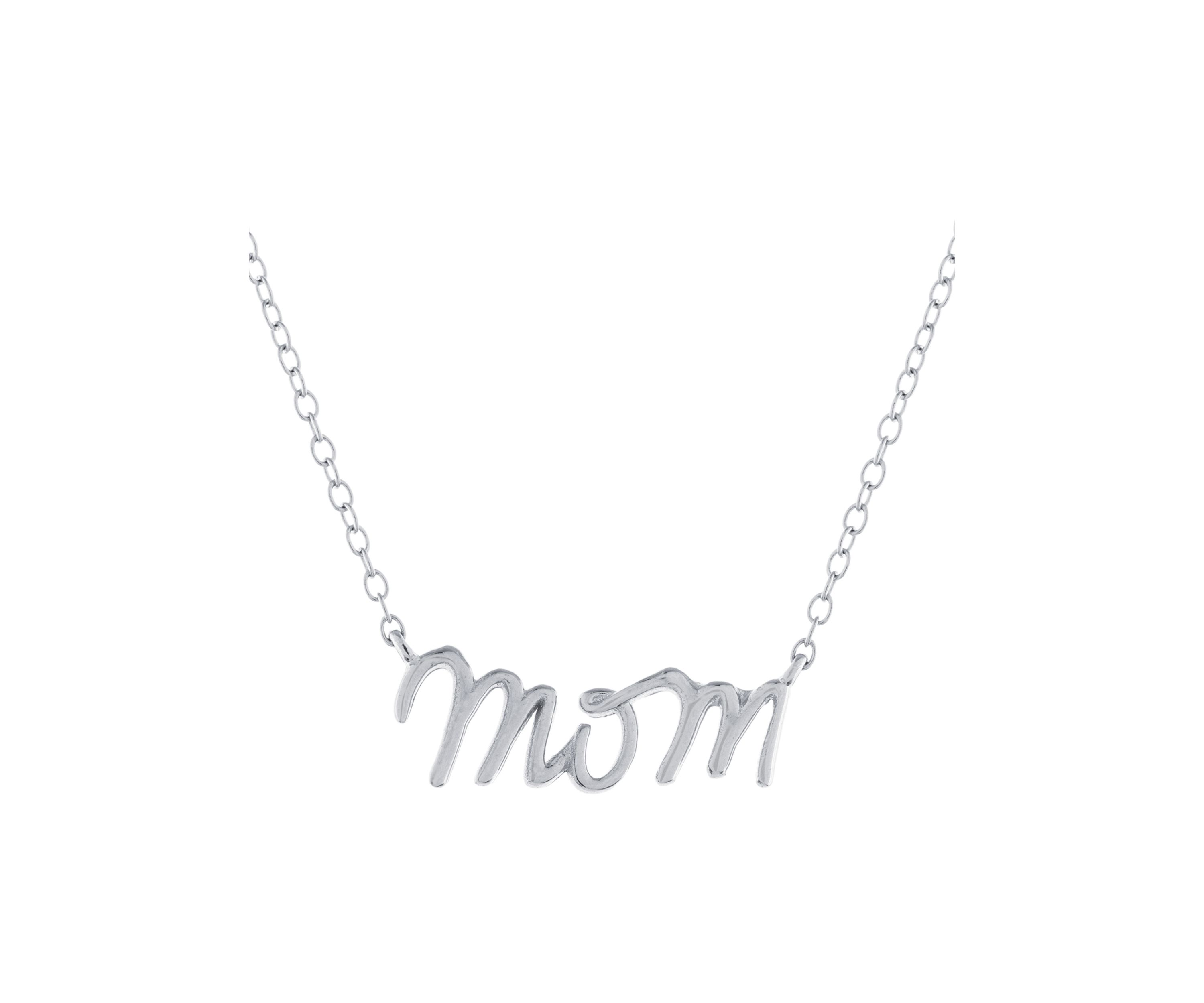 Boxed Sterling Silver Mom Script Pendant Necklace