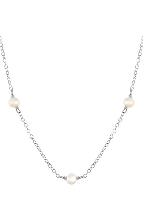 Boxed Sterling Silver Freshwater Pearl Station Necklace