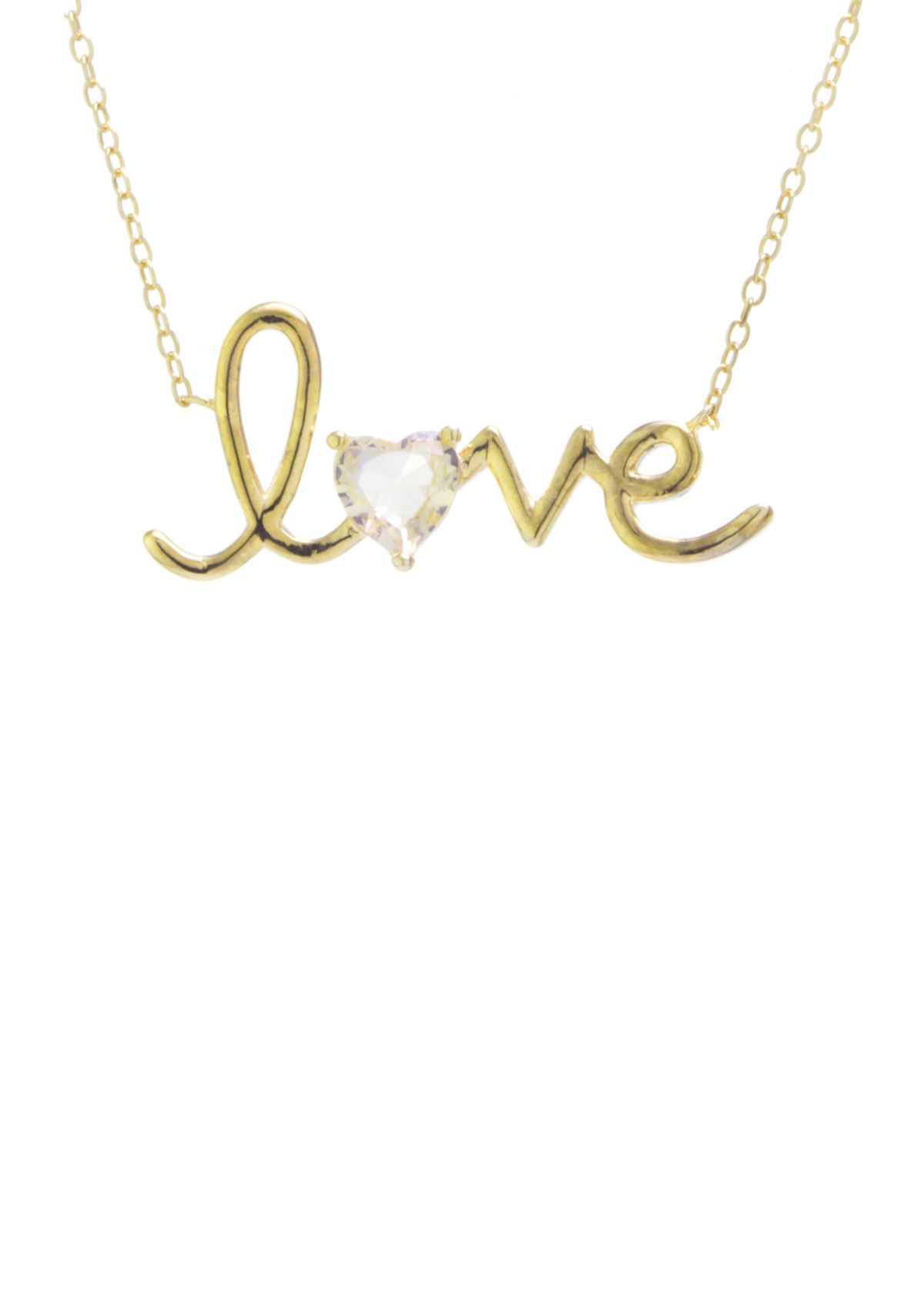 Boxed Gold Over Sterling Silver Love with Cubic Zirconium Heart Stone Necklace