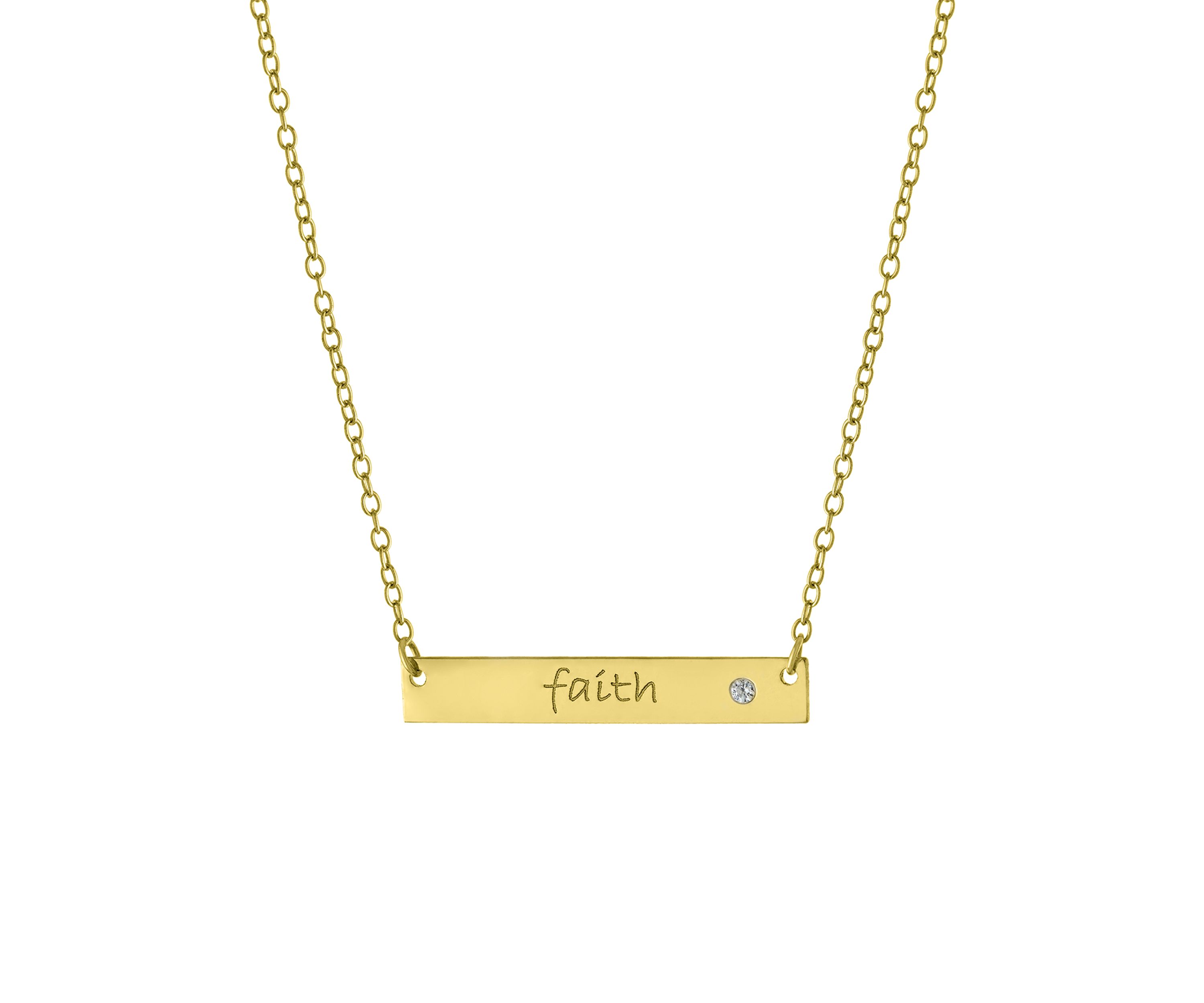 Boxed Sterling Silver 16" + 2" Cubic Zirconia Faith Bar Necklace in Silver or Gold