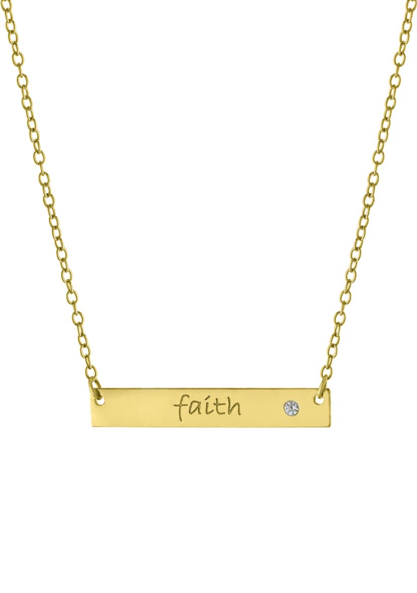 Boxed Sterling Silver 16" + 2" Cubic Zirconia Faith Bar Necklace in Silver or Gold