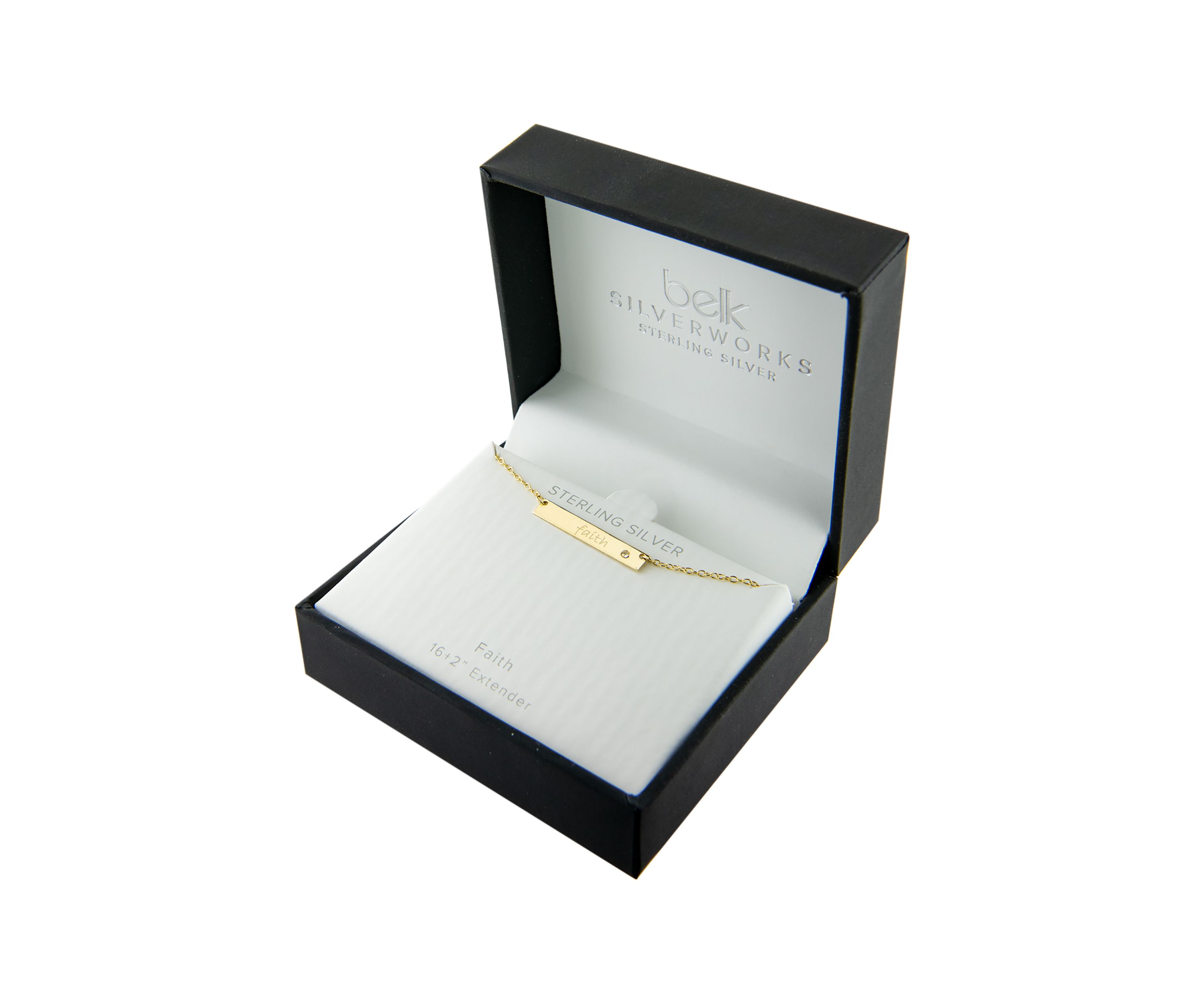 Boxed Sterling Silver 16" + 2" Cubic Zirconia Faith Bar Necklace in Silver or Gold