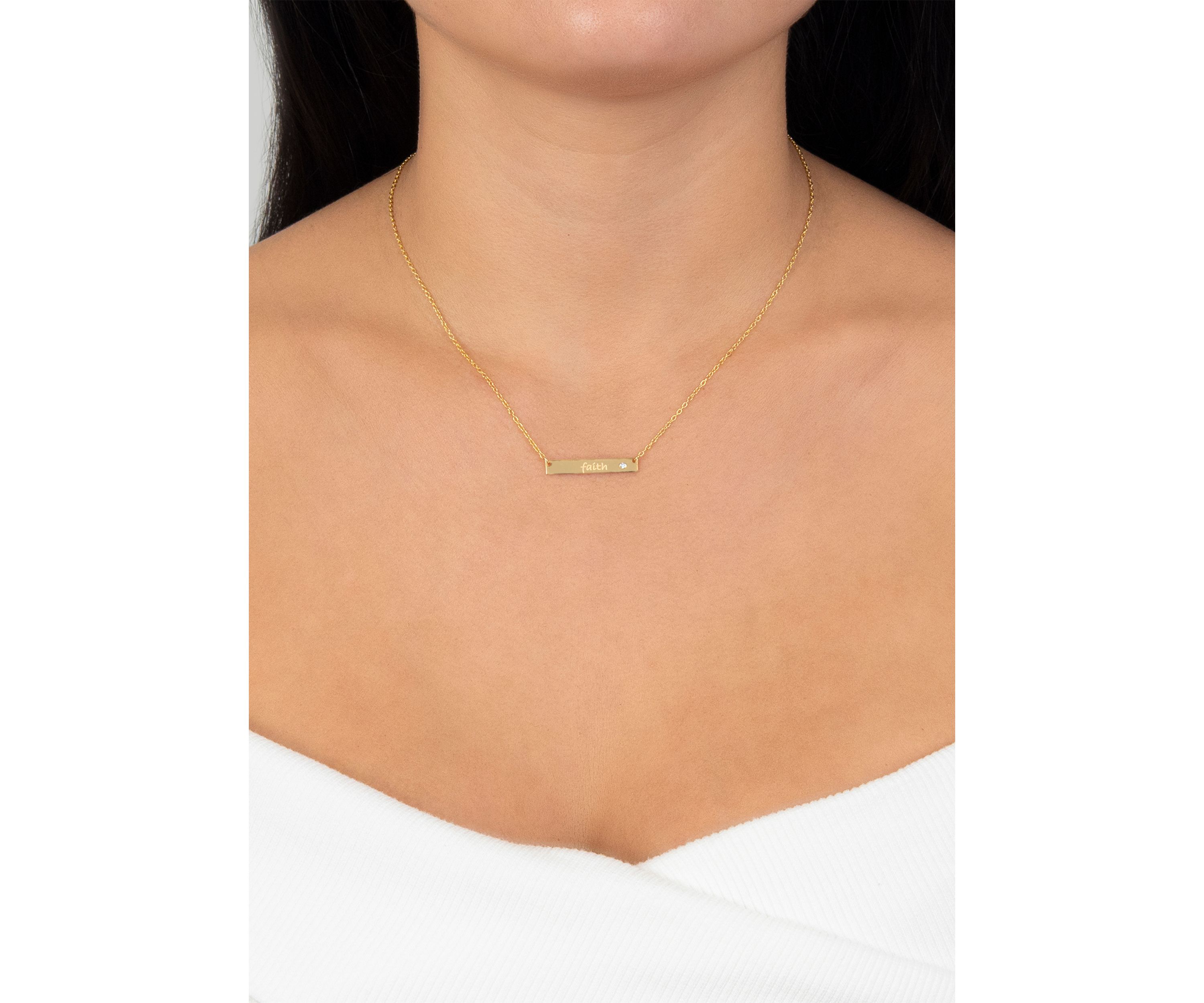 Boxed Sterling Silver 16" + 2" Cubic Zirconia Faith Bar Necklace in Silver or Gold