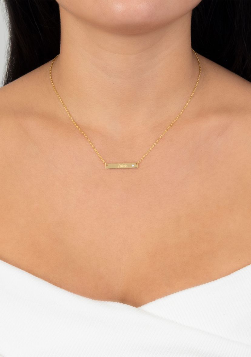 Boxed Sterling Silver 16" + 2" Cubic Zirconia Faith Bar Necklace in Silver or Gold