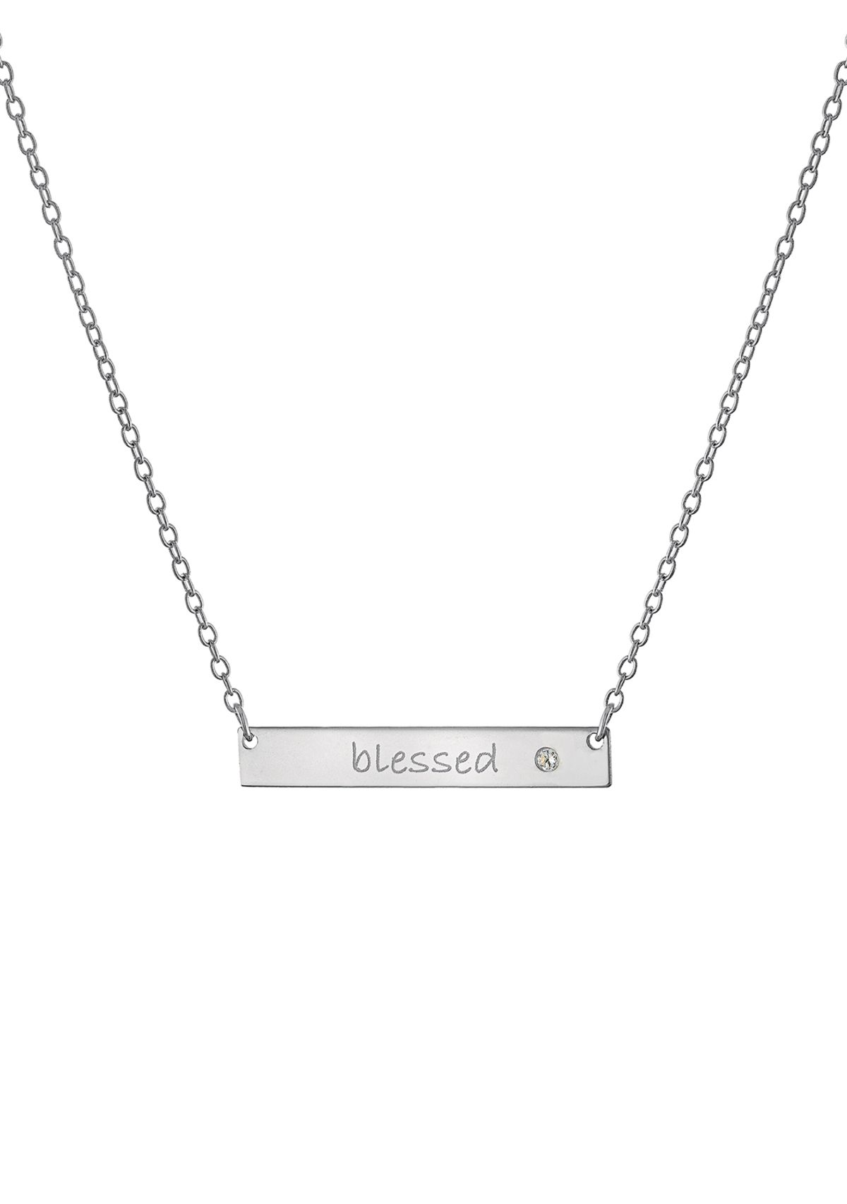 Boxed Sterling Silver 16" + 2" Cubic Zirconia Blessed Bar Necklace in Silver or Gold