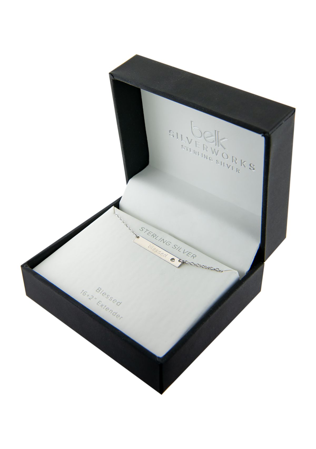 Boxed Sterling Silver 16" + 2" Cubic Zirconia Blessed Bar Necklace in Silver or Gold