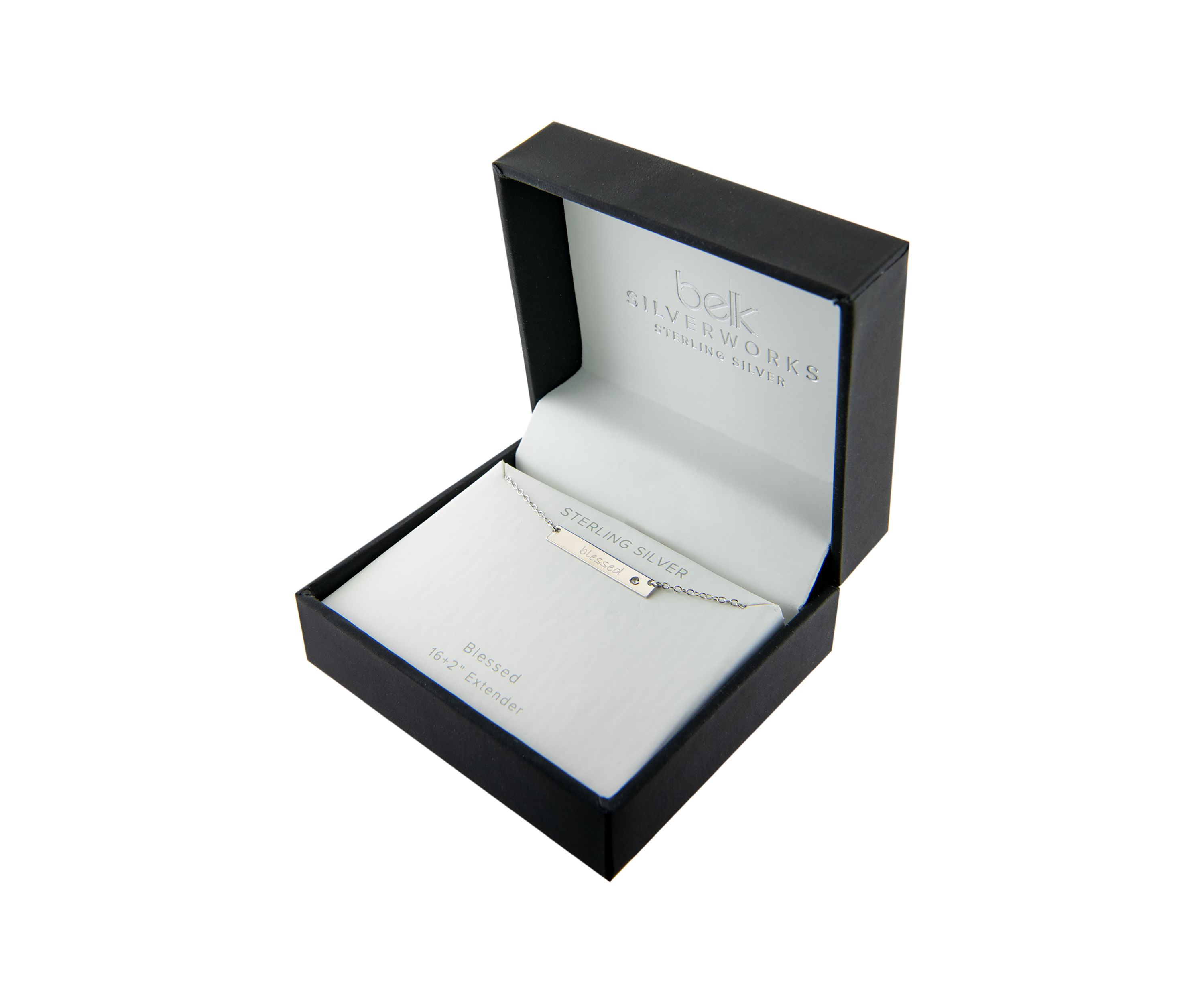 Boxed Sterling Silver 16" + 2" Cubic Zirconia Blessed Bar Necklace in Silver or Gold
