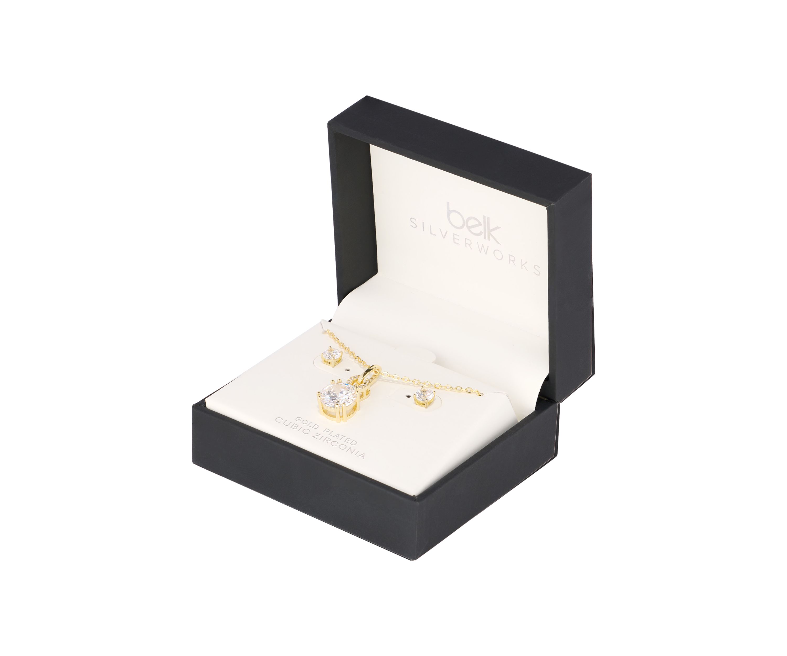 Plated Cubic Zirconia Vintage Inspired Pendant and 5mm Cubic Zirconia Stud Earring Set