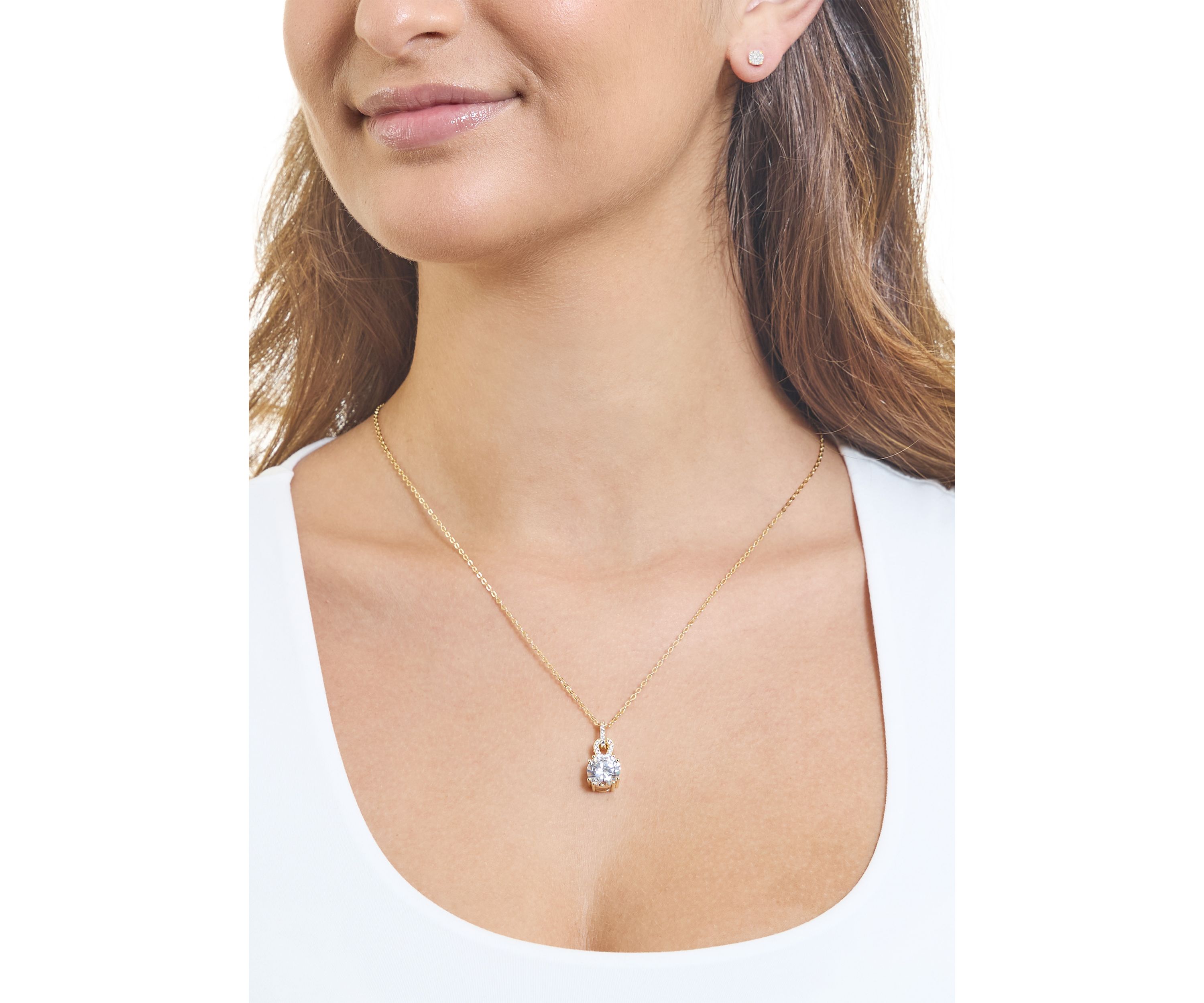 Plated Cubic Zirconia Vintage Inspired Pendant and 5mm Cubic Zirconia Stud Earring Set