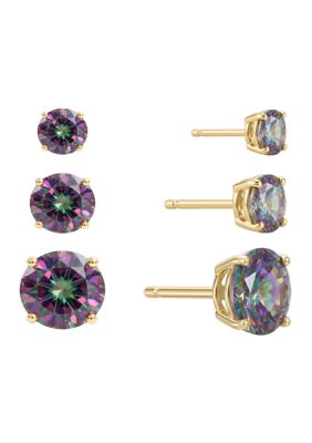 Belk Silverworks Gold Plated Mystic Cubic Zirconia Trio Stud Earring Set