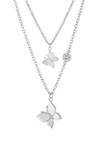 Boxed Fine Silver Plated 14 in + 2 in Butterfly and 16 in + 2 in Cubic Zirconia Butterfly Mommy and Me Necklace Set