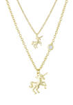   Boxed Gold Over Fine Silver Plated 16" + 2" and 14" + 2" Cubic Zirconia Unicorn Mom & Me Necklace Set