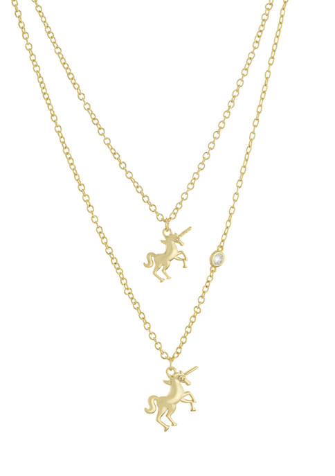Boxed Yellow Gold Over Fine Silver Plated Unicorn Mommy & Me Pendant Necklaces