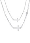 Boxed Fine Silver Plated  14 in + 2 in Cross and 16 in + 2 in Cubic Zirconia Cross Mommy and Me Necklace Set