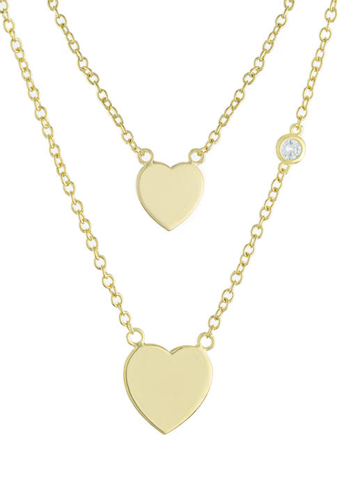 Boxed Yellow Gold Fine Silver Plated Heart Mommy and Me Necklace Set
