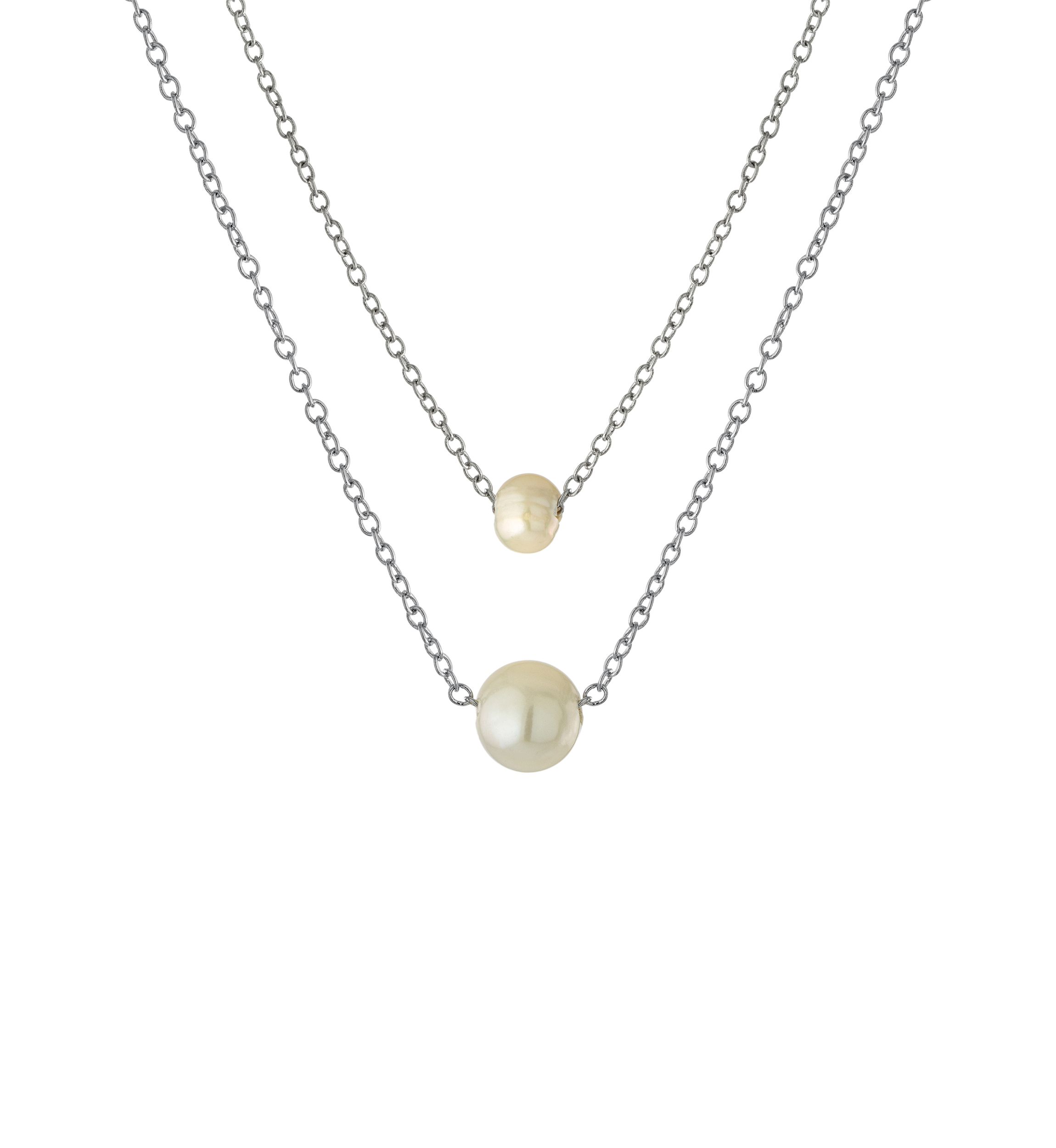 Boxed Fine Silver Plated 16" + 2 " and 14" + 2"  Freshwater Pearl Mom & Me Necklace Set
