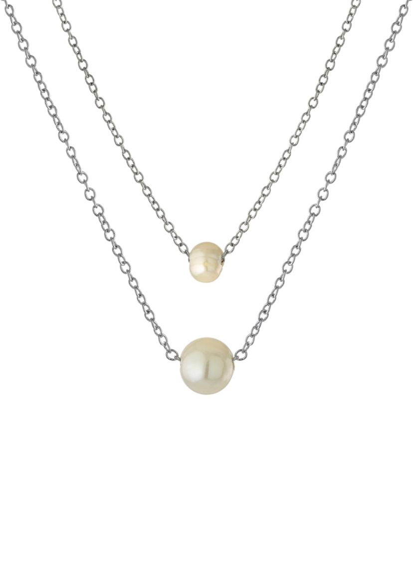 Boxed Fine Silver Plated 16" + 2 " and 14" + 2"  Freshwater Pearl Mom & Me Necklace Set