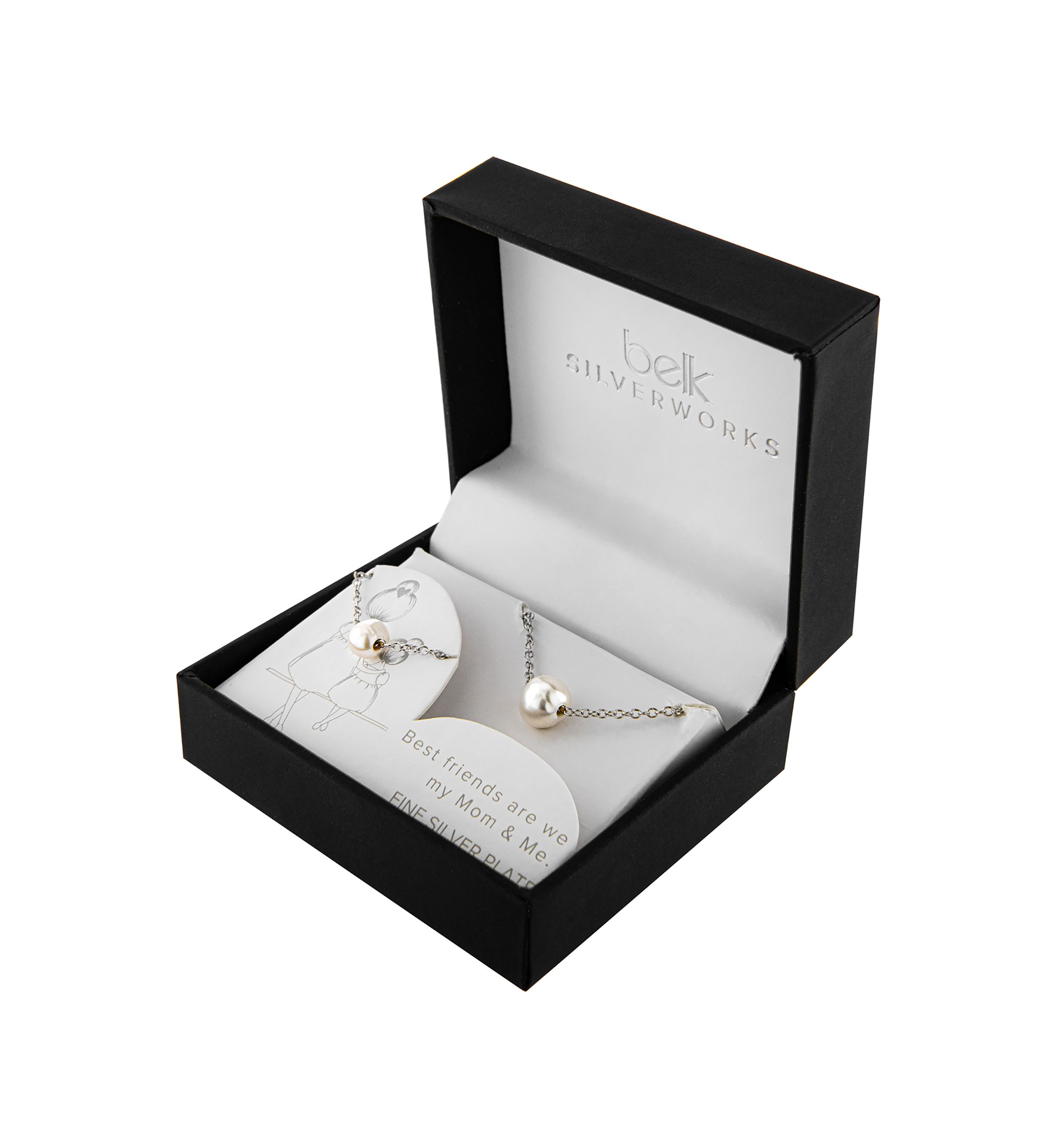Boxed Fine Silver Plated 16" + 2 " and 14" + 2"  Freshwater Pearl Mom & Me Necklace Set