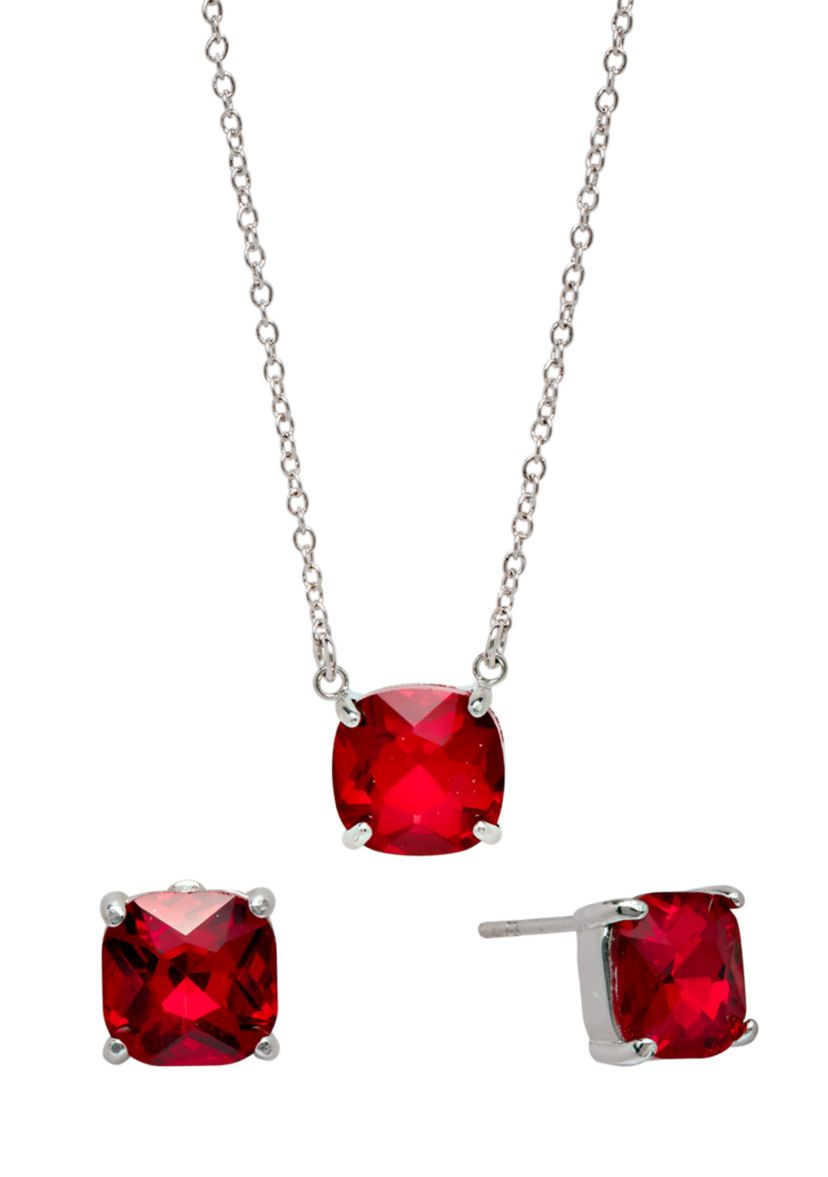16" + 2" 12 Millimeter Crystal Cushion Necklace and 8 Millimeter Stud Earring Set - Boxed