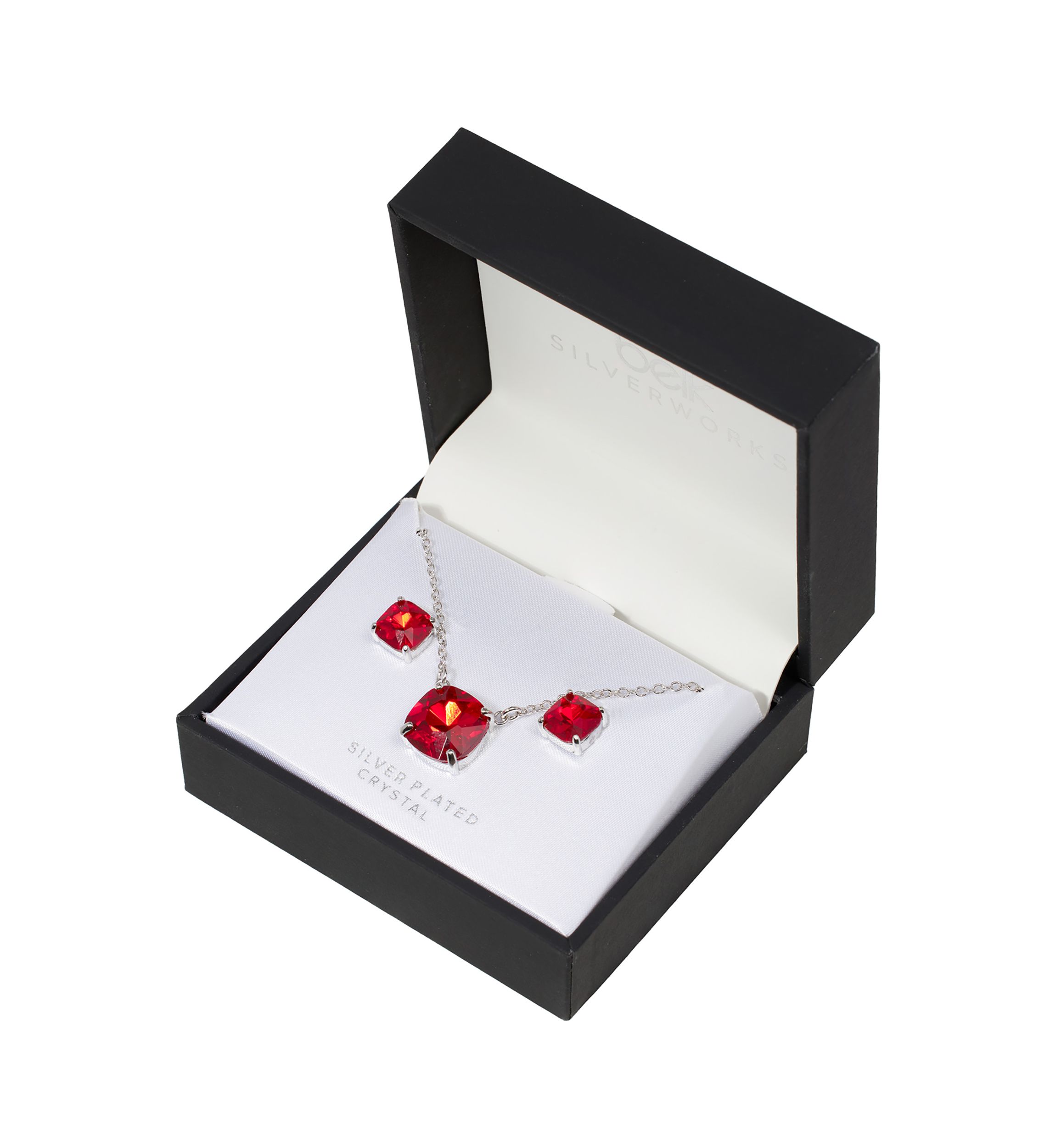 16" + 2" 12 Millimeter Crystal Cushion Necklace and 8 Millimeter Stud Earring Set - Boxed
