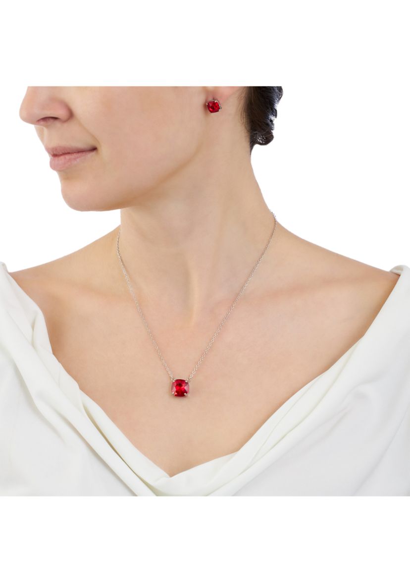 16" + 2" 12 Millimeter Crystal Cushion Necklace and 8 Millimeter Stud Earring Set - Boxed