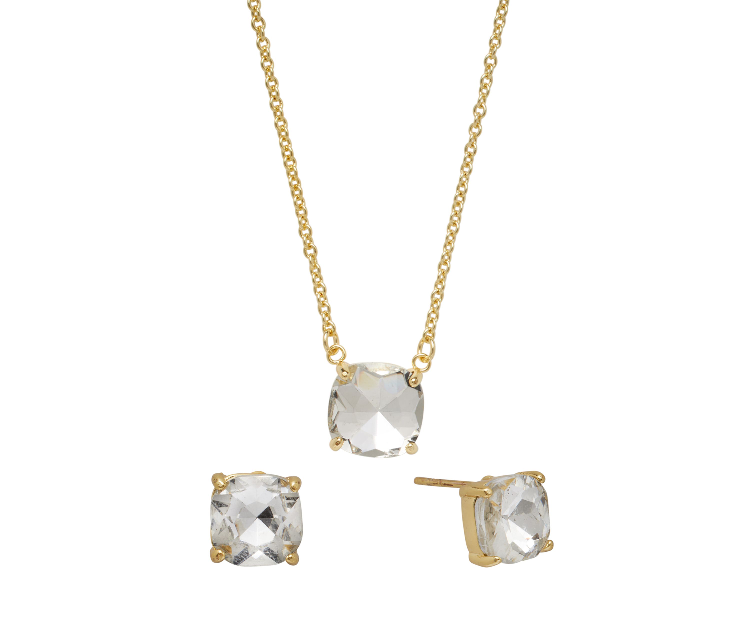 16" + 2" 12 Millimeter Crystal Cushion Necklace and 8 Millimeter Stud Earring Set - Boxed
