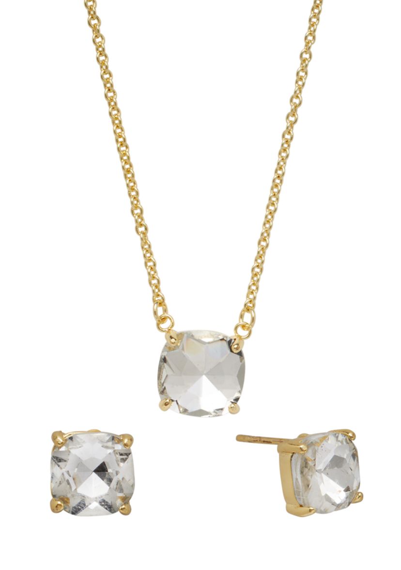 16" + 2" 12 Millimeter Crystal Cushion Necklace and 8 Millimeter Stud Earring Set - Boxed