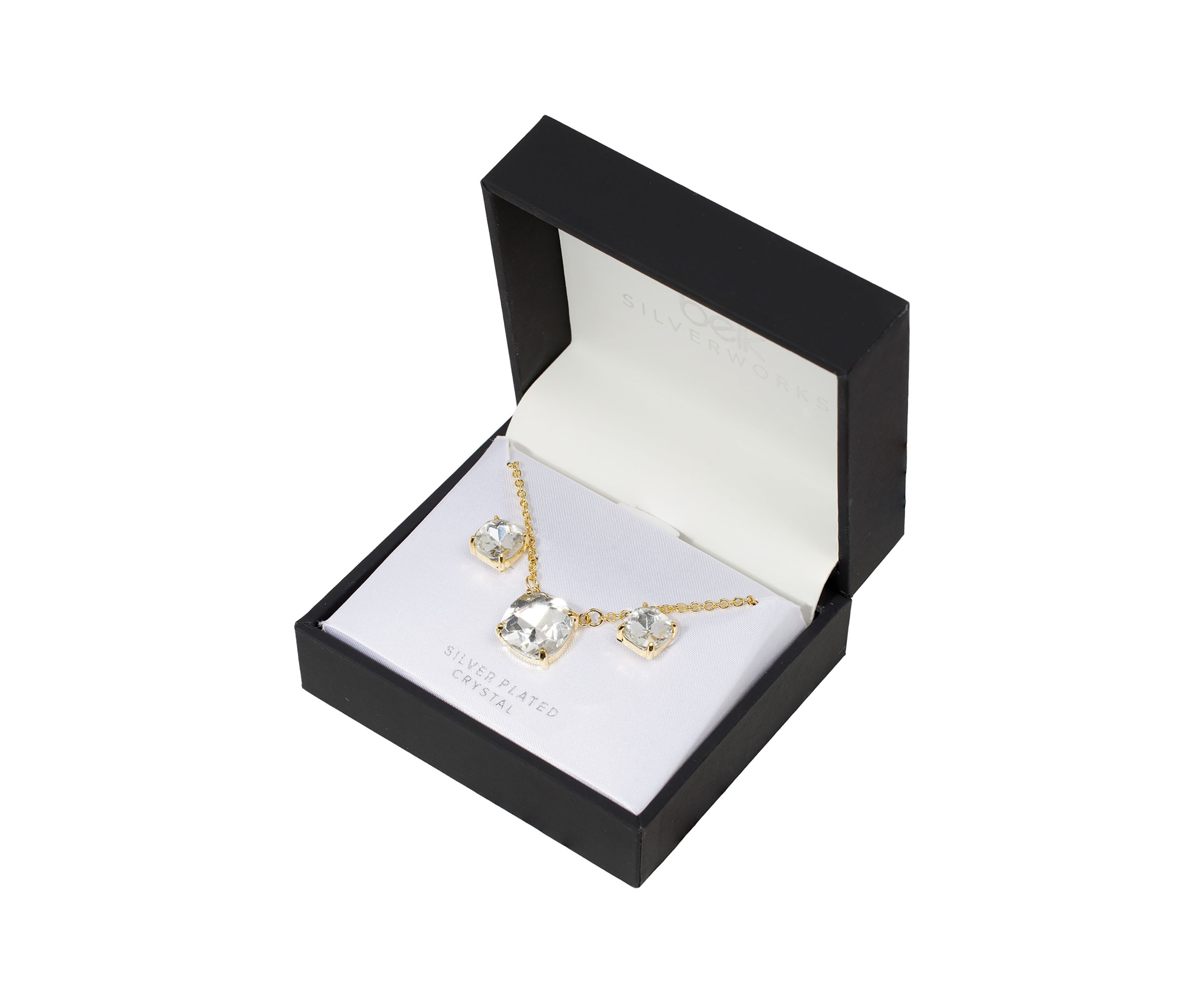 16" + 2" 12 Millimeter Crystal Cushion Necklace and 8 Millimeter Stud Earring Set - Boxed