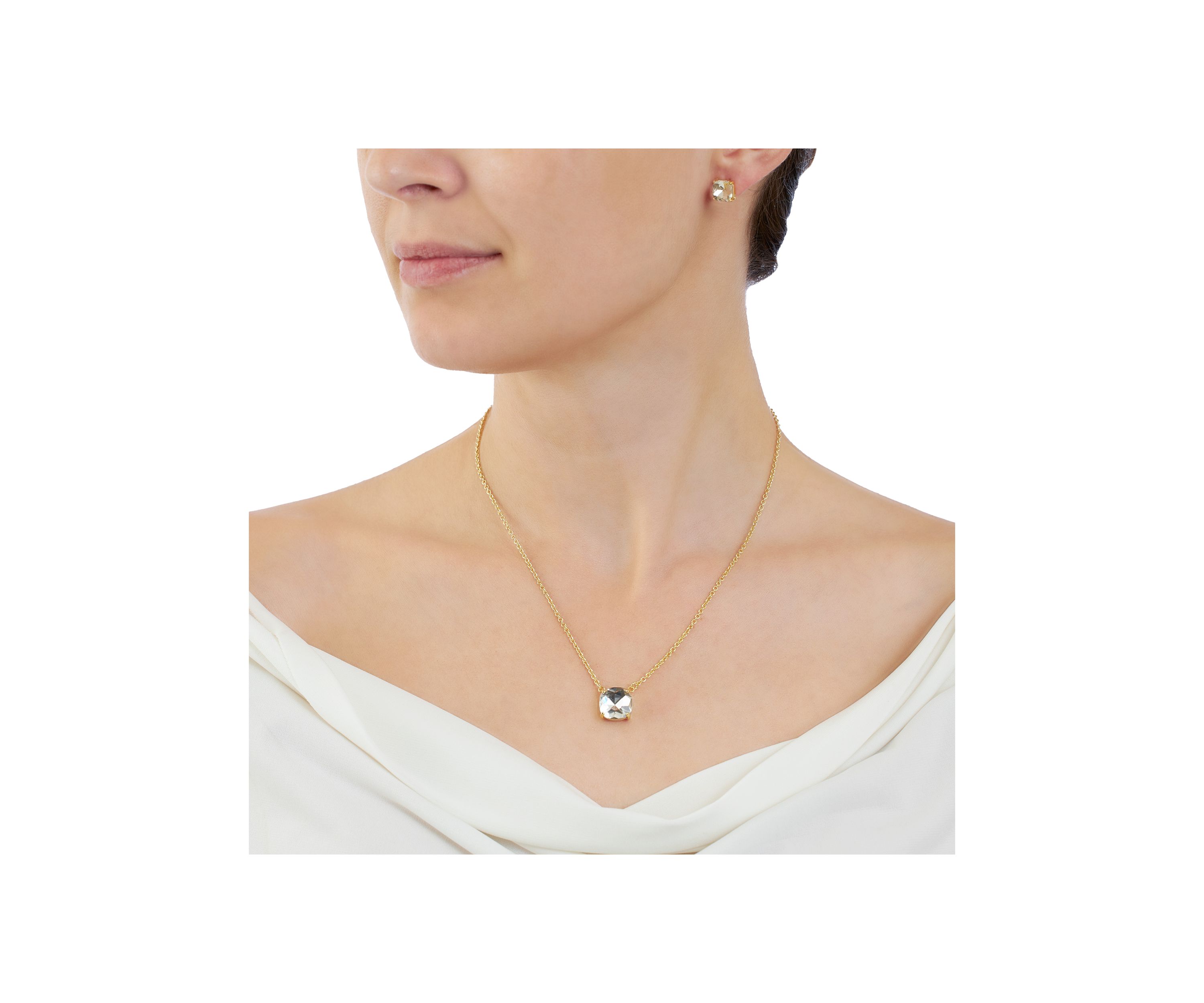 16" + 2" 12 Millimeter Crystal Cushion Necklace and 8 Millimeter Stud Earring Set - Boxed