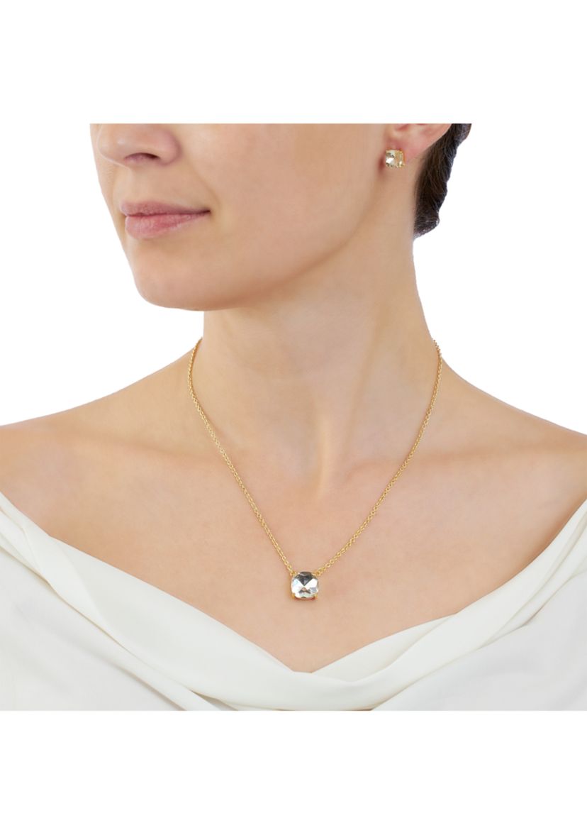 16" + 2" 12 Millimeter Crystal Cushion Necklace and 8 Millimeter Stud Earring Set - Boxed