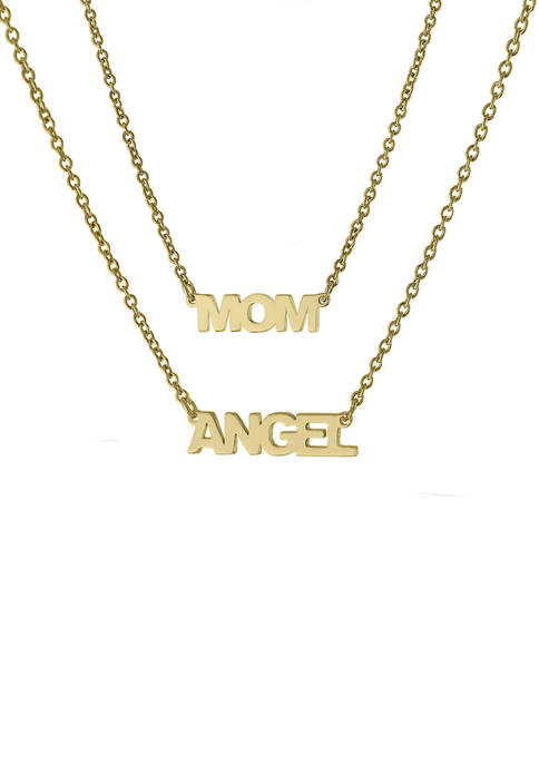 Boxed Gold Over Fine Silver Plated  16 in + 2 in  Mom and 14 in + 2 in  Angel Mom and Me Necklace Set
